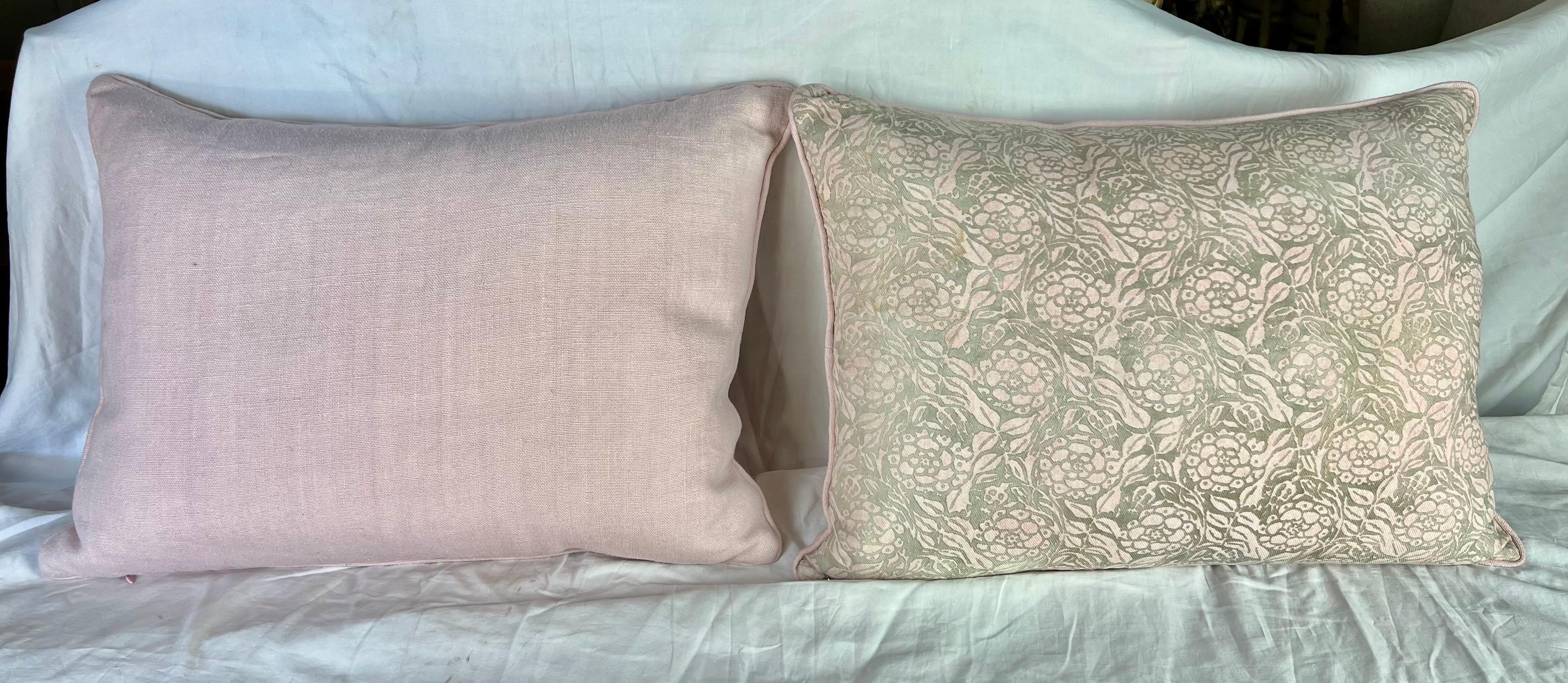 20th Century Pair of Custom Pink & Gold Fortuny Textile Pillows