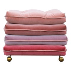 Pair of Custom Pink Ombre/Gradient Stacked Cushion Stools on Brass Casters