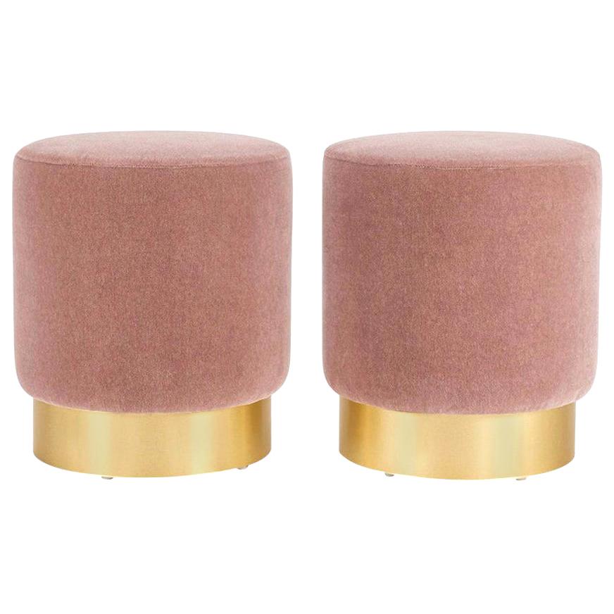 Pair of Custom Pink Pouf Ottomans