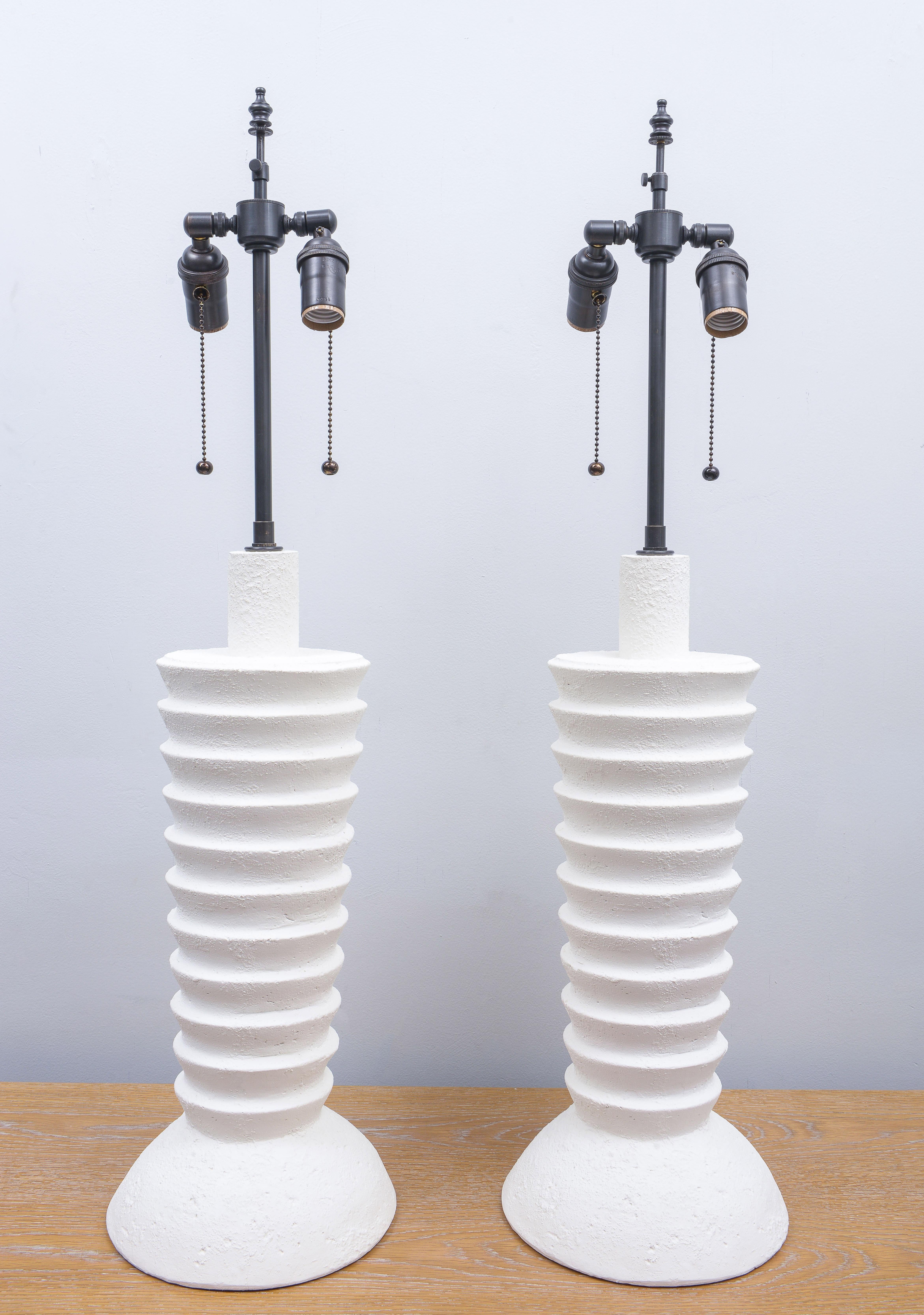 Mid-Century Modern Pair of Custom Plaster Luc Lamps For Sale