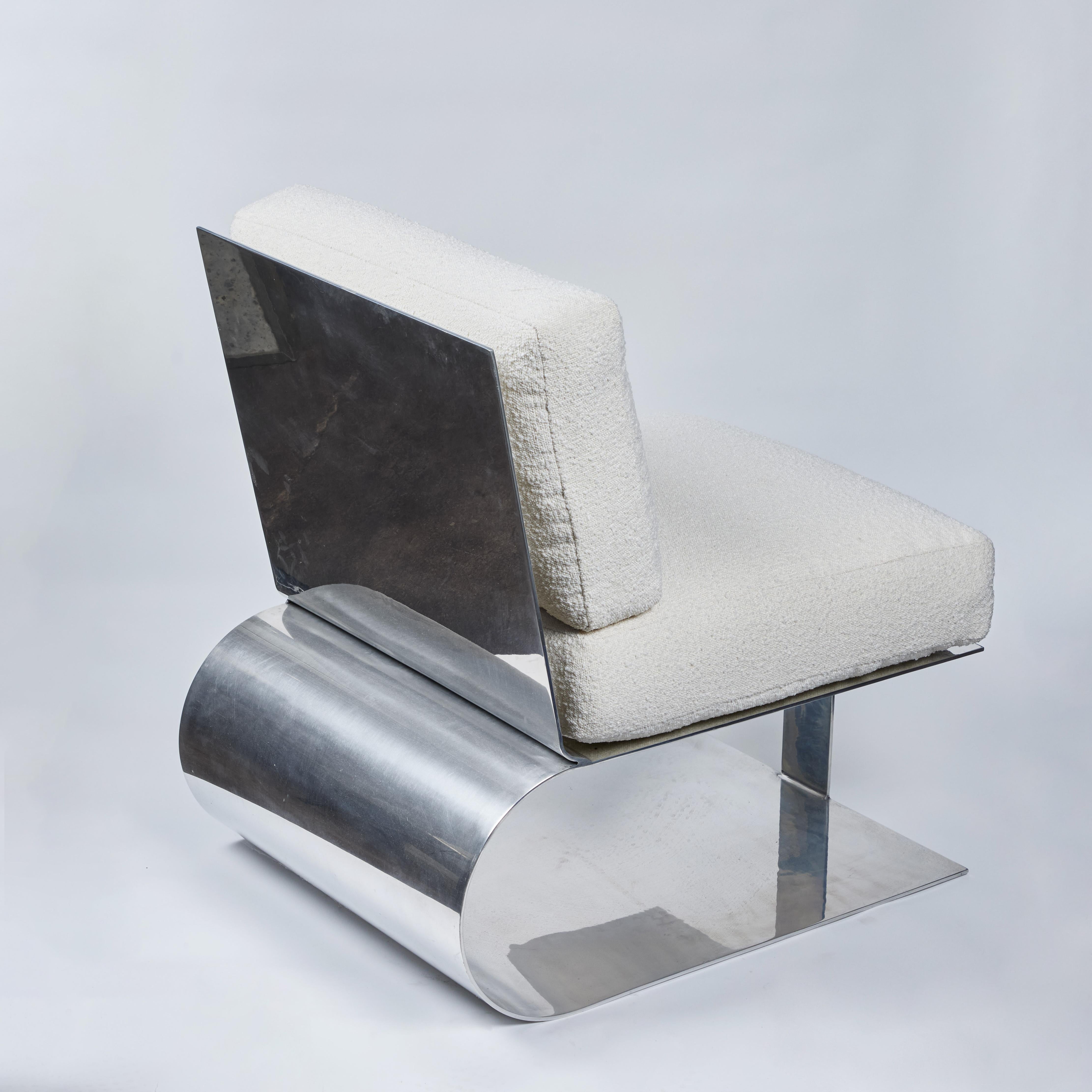 Contemporary Pair of Custom Polished Aluminum Lounge Chairs For Sale