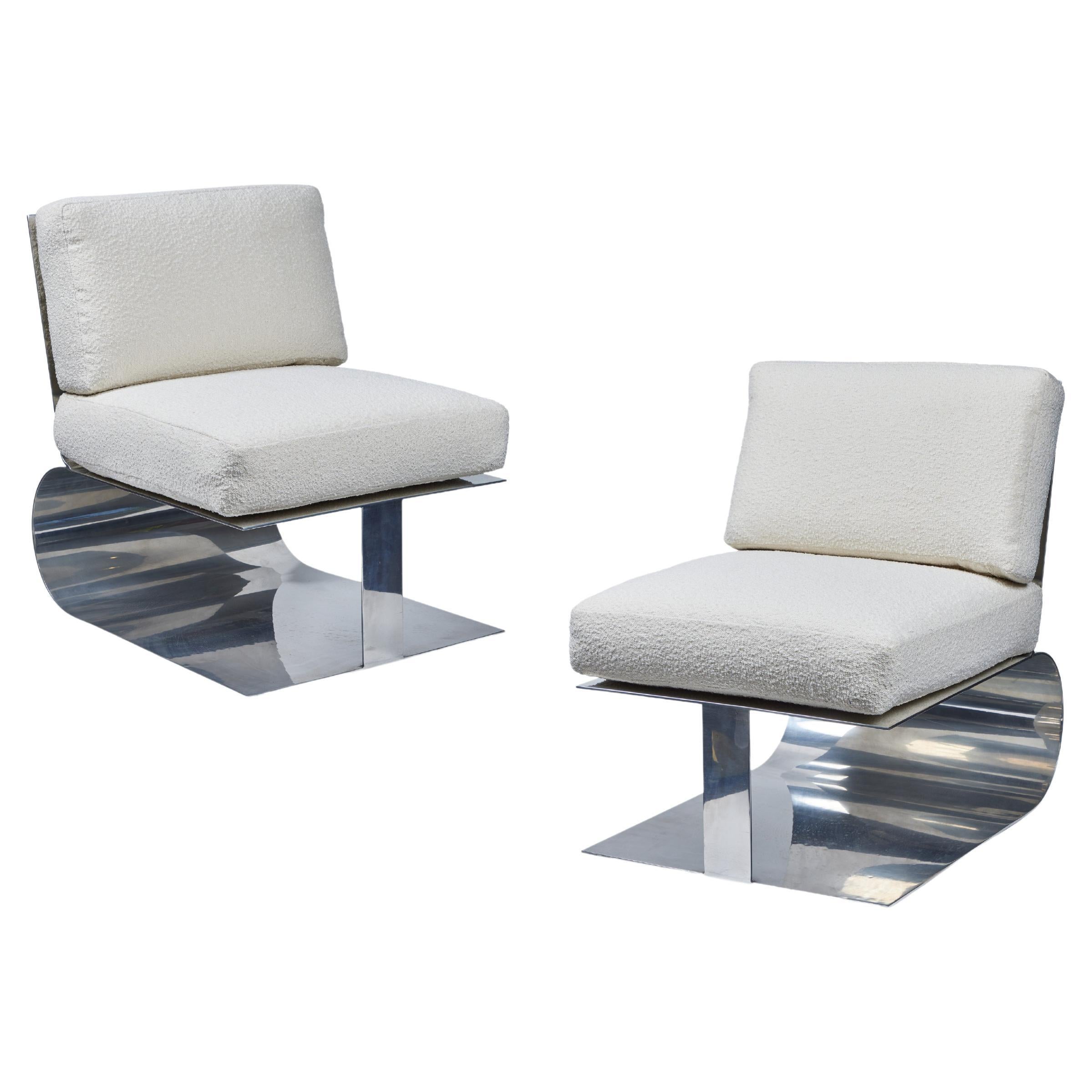 Pair of Custom Polished Aluminum Lounge Chairs For Sale