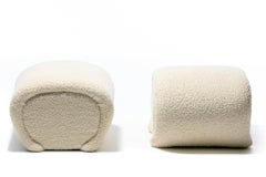 Pair of Custom Post Modern Karl Springer Style Ottomans in Ivory White Bouclé