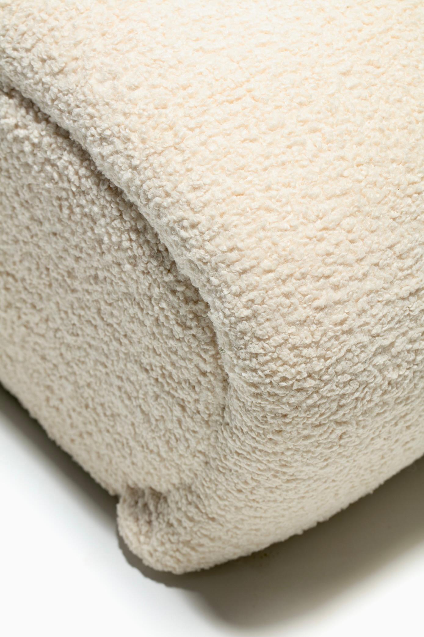 Contemporary Pair of Custom Post Modern Karl Springer Style Ottomans in Ivory White Bouclé For Sale