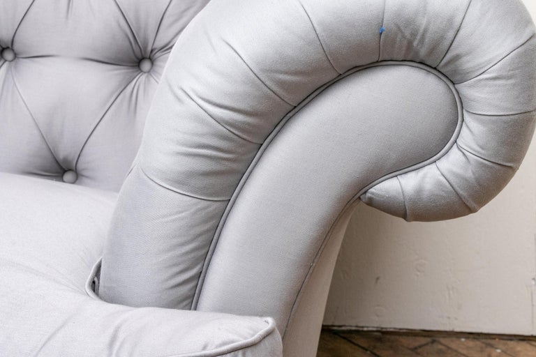 Pair of Custom Quality Blue Silk Chesterfield Sofas at 1stDibs