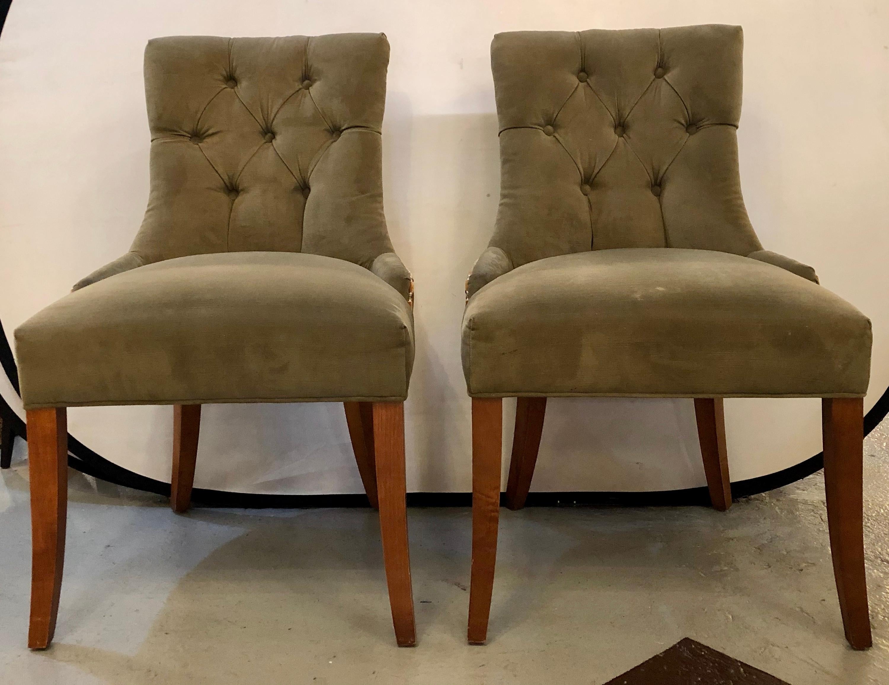 Pair of Custom Quality Finely Upholstered Side / Desk Chairs In Good Condition In Stamford, CT