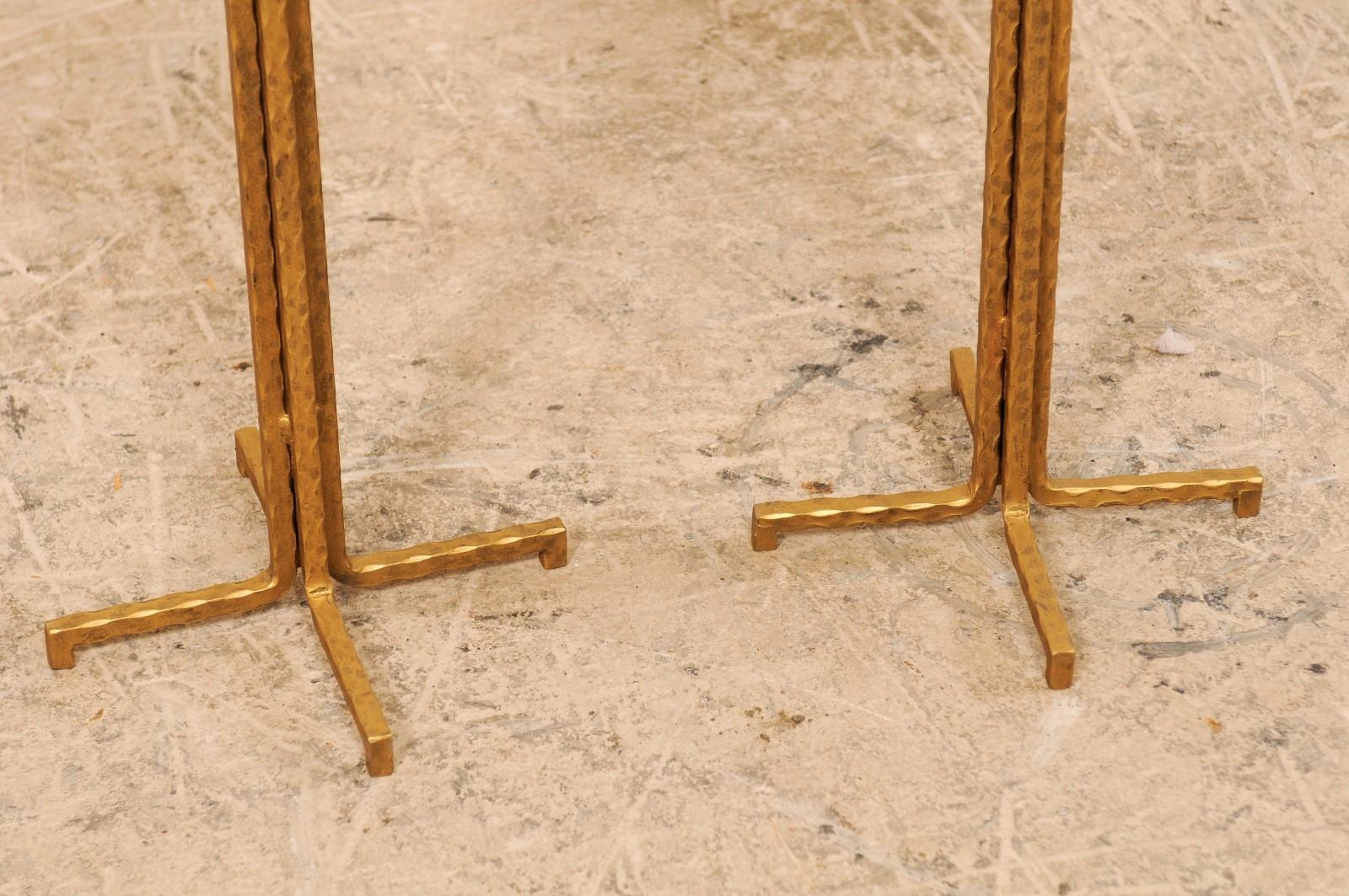 Pair of Custom Quartz Top Drink Tables with Gold Iron Base 3