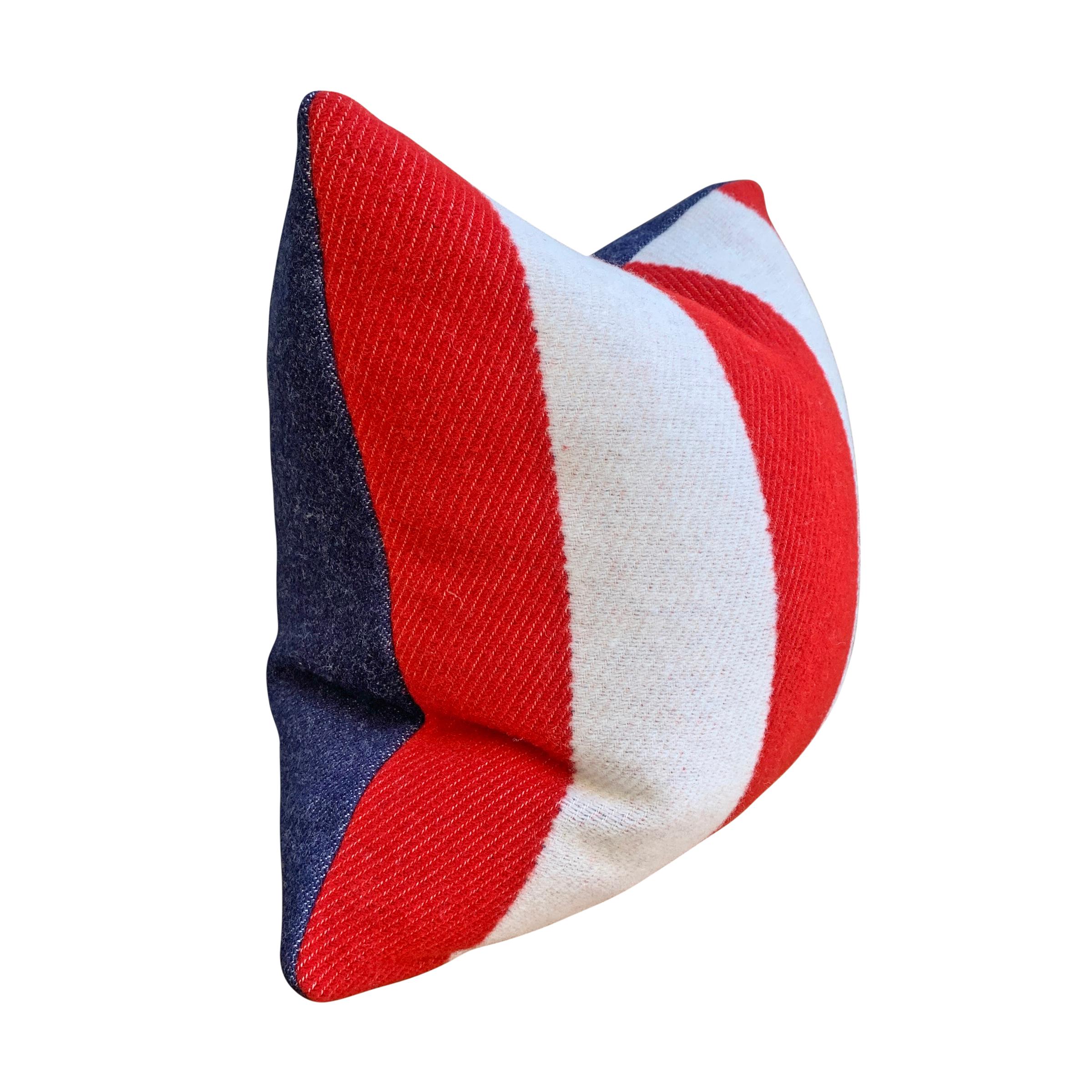 American Pair of Custom Red and White Striped Wool Pillows