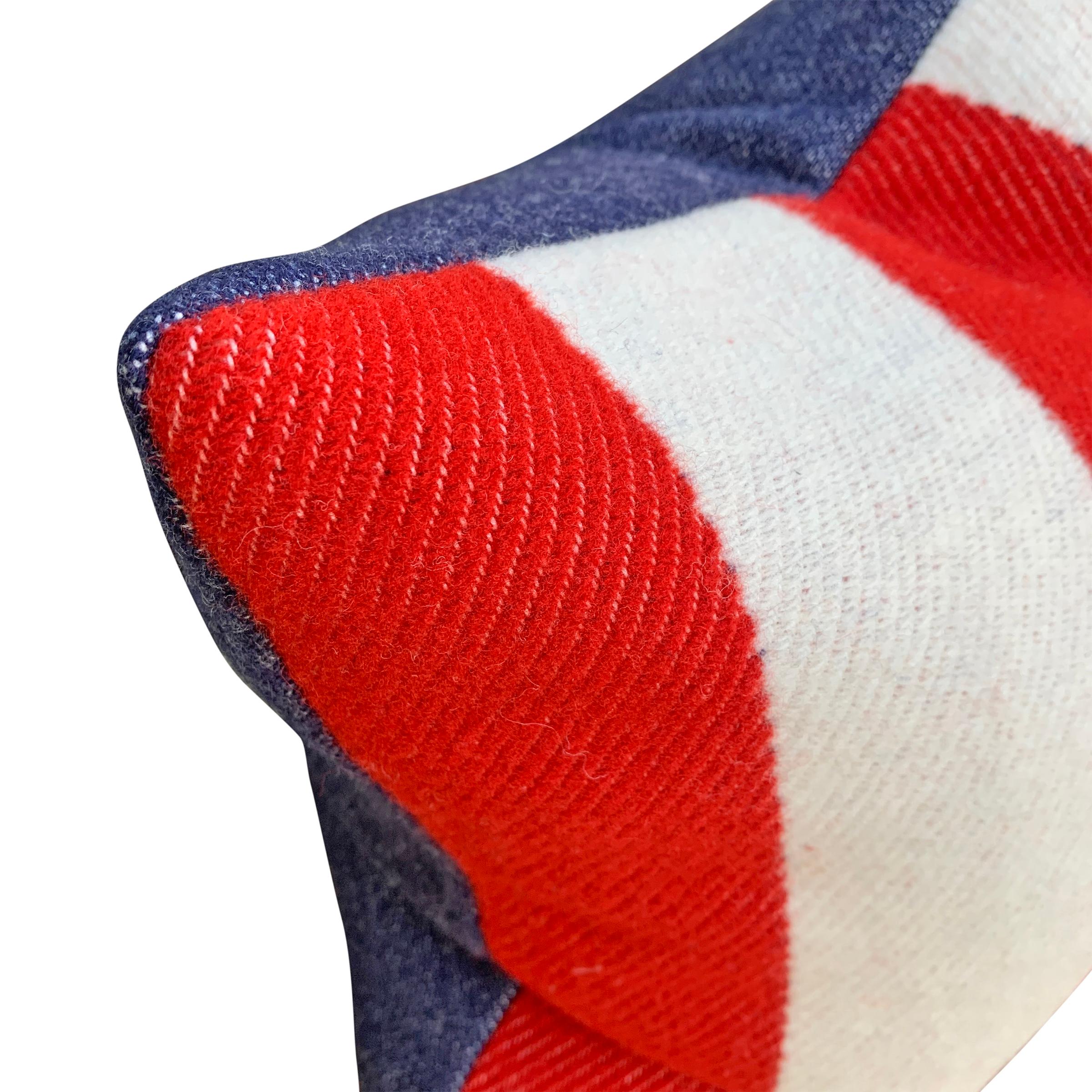 Pair of Custom Red and White Striped Wool Pillows In New Condition In Chicago, IL
