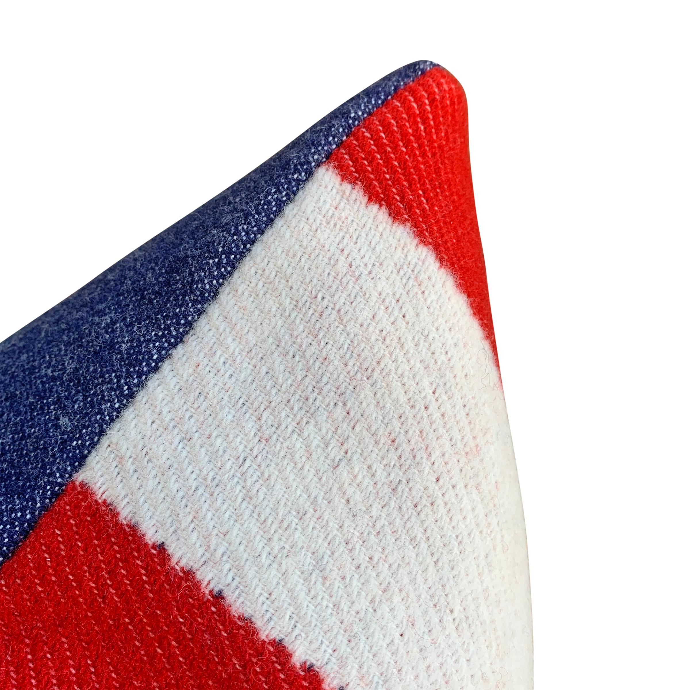 Contemporary Pair of Custom Red and White Striped Wool Pillows
