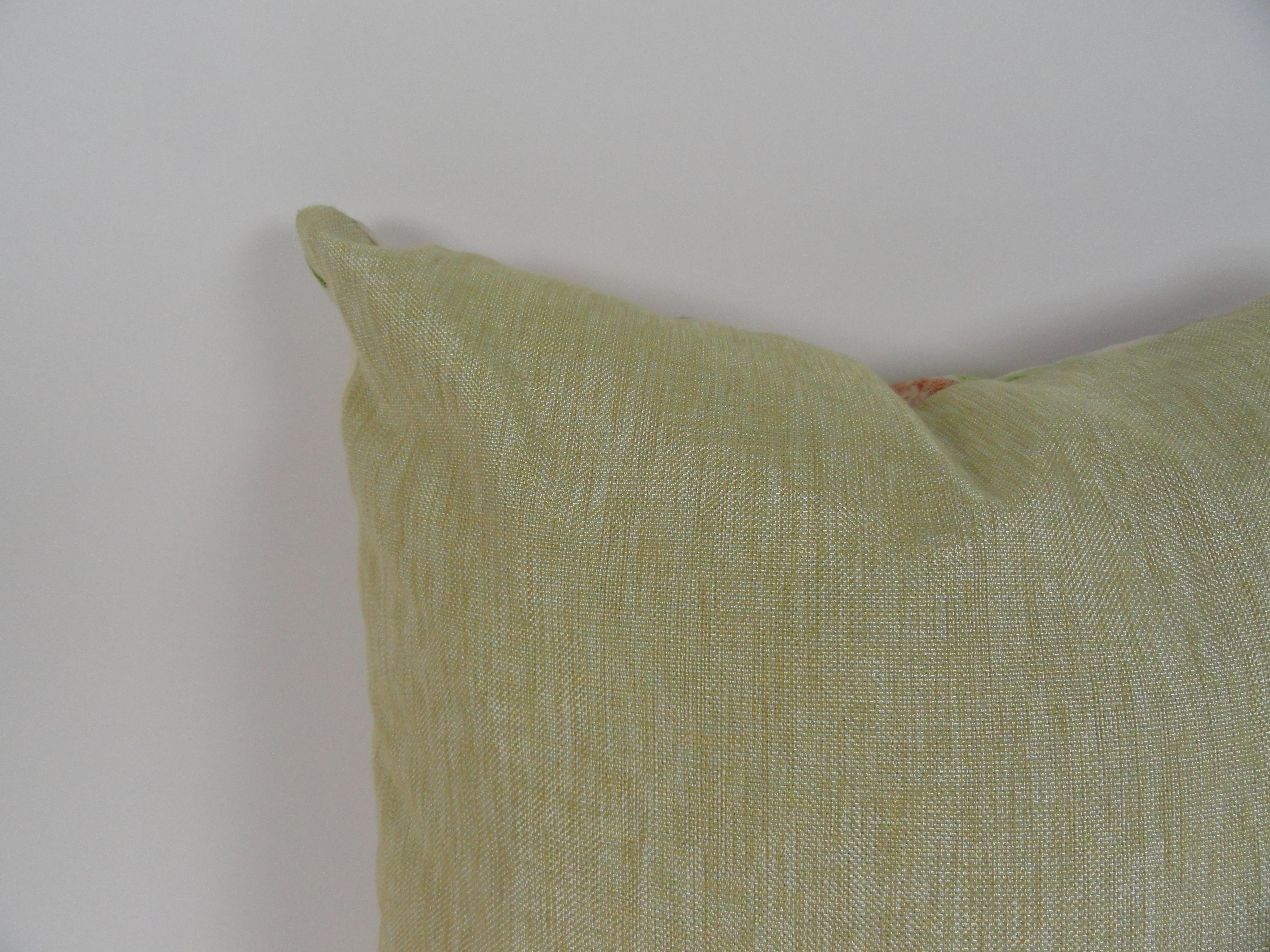 Pair Of Custom Reverse English Block Linen Pillows For Sale 2