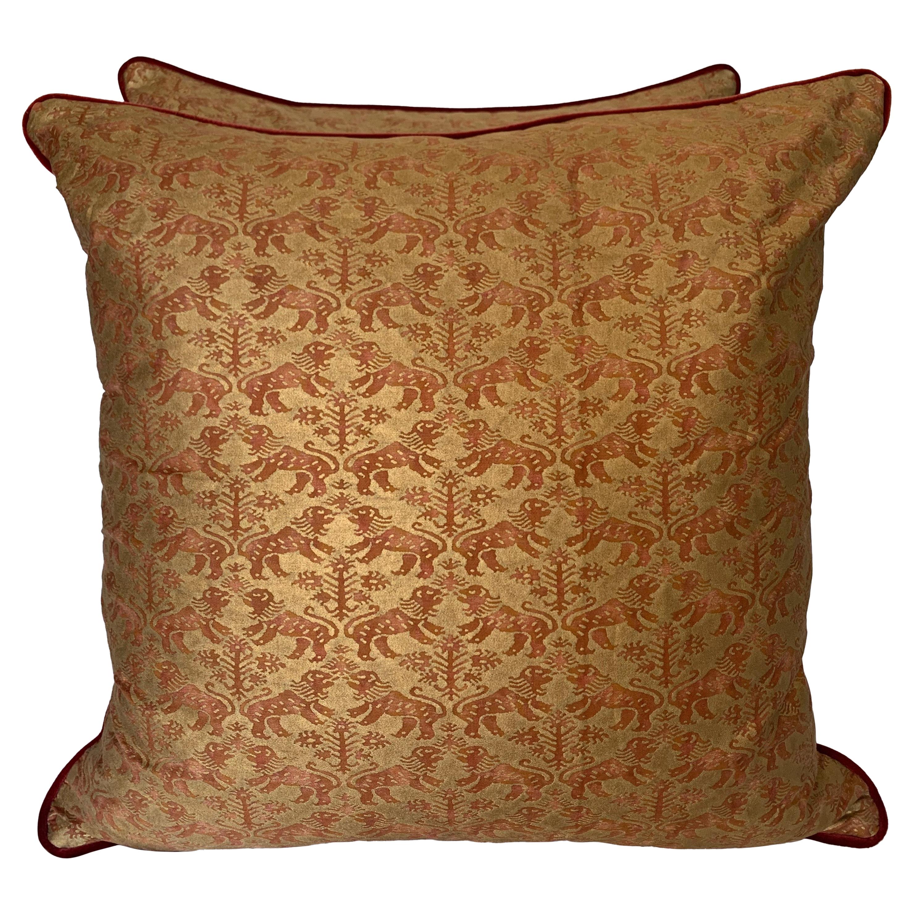 Pair of Custom Richelieu Patterned Fortuny Pillows