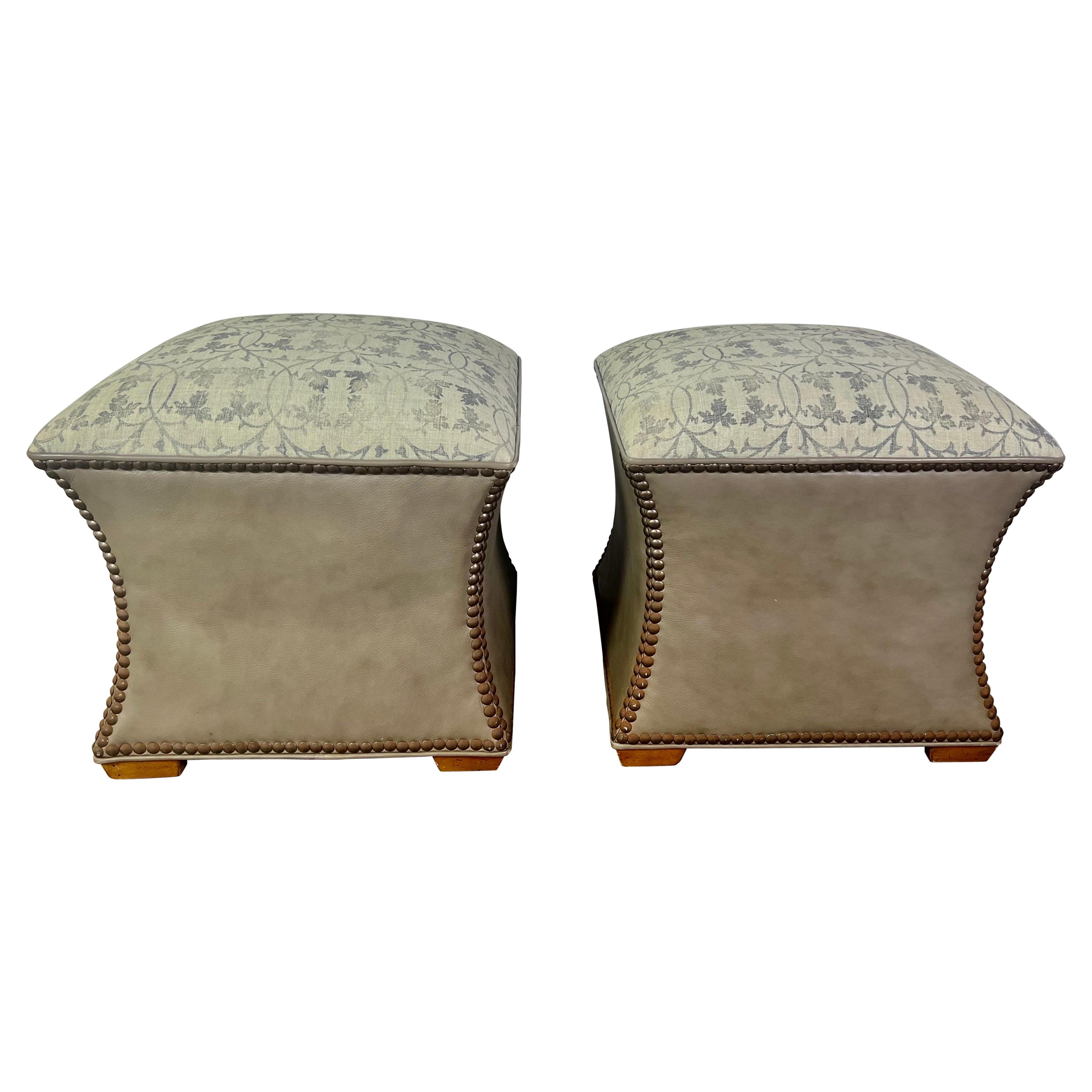Pair of Custom Rose Tarlow Textile 
Leather Ottomans