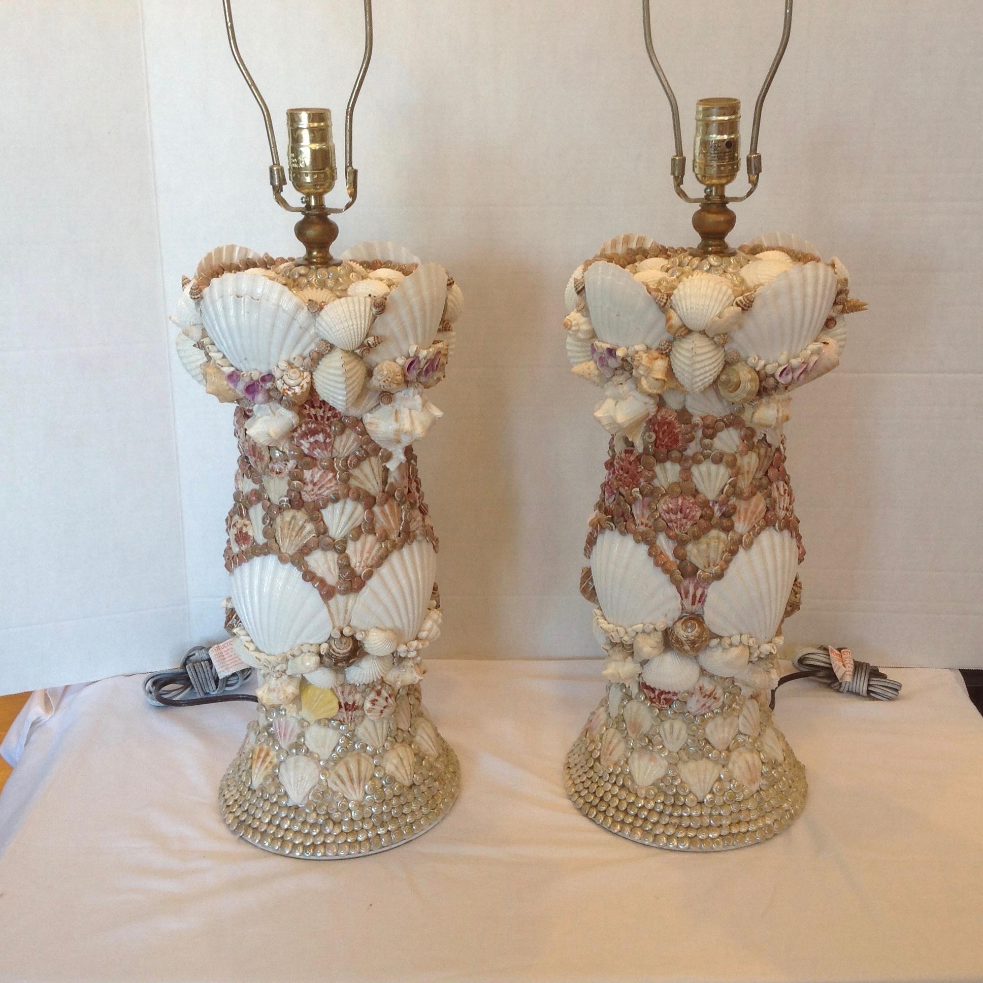 Pair of Custom Shell Art Lamps 5