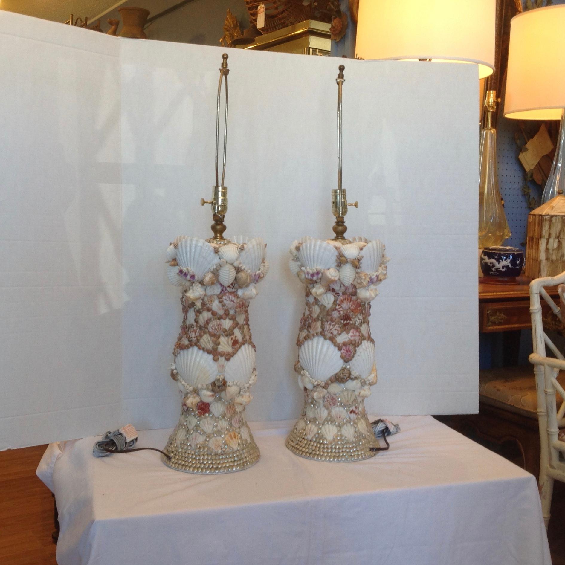 Pair of Custom Shell Art Lamps 7