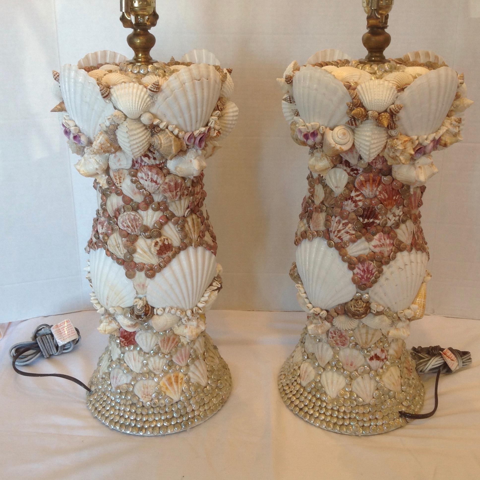 American Pair of Custom Shell Art Lamps