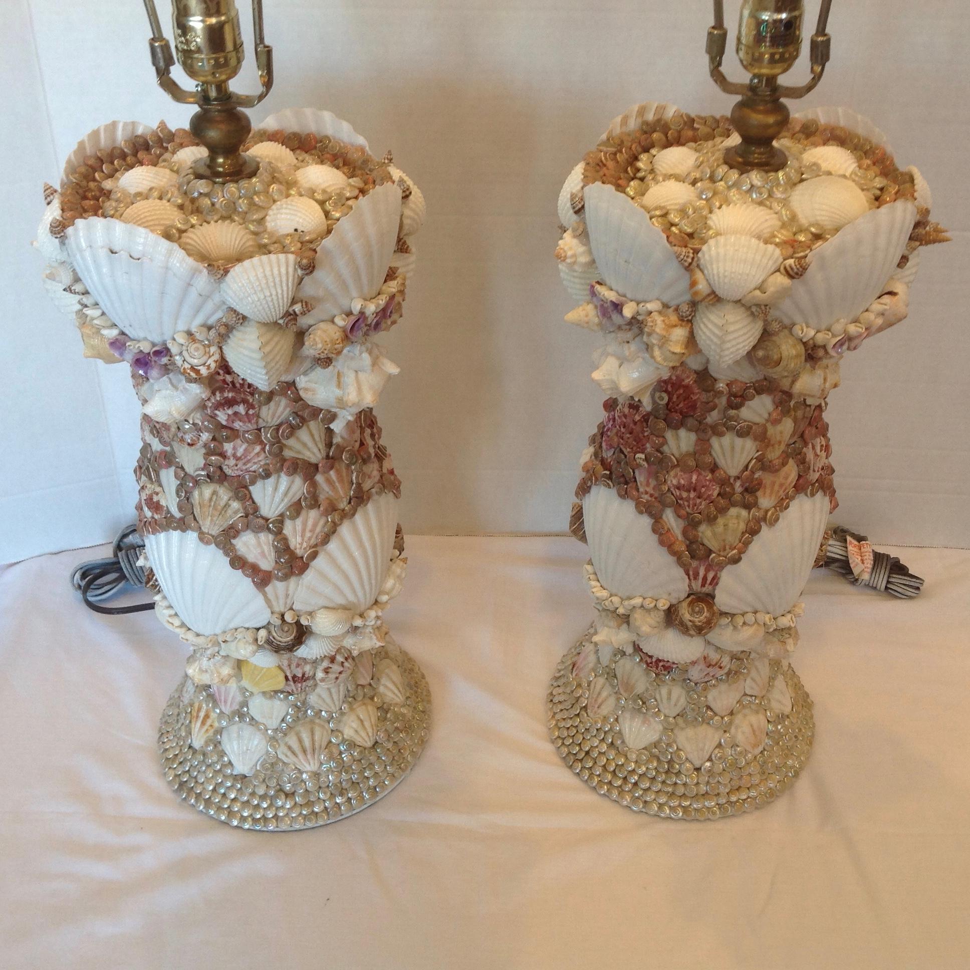 Hand-Crafted Pair of Custom Shell Art Lamps