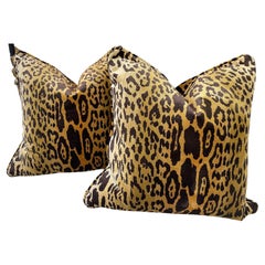 Pair of Custom Silk Leopard Velvet Cushions in Golden Brown