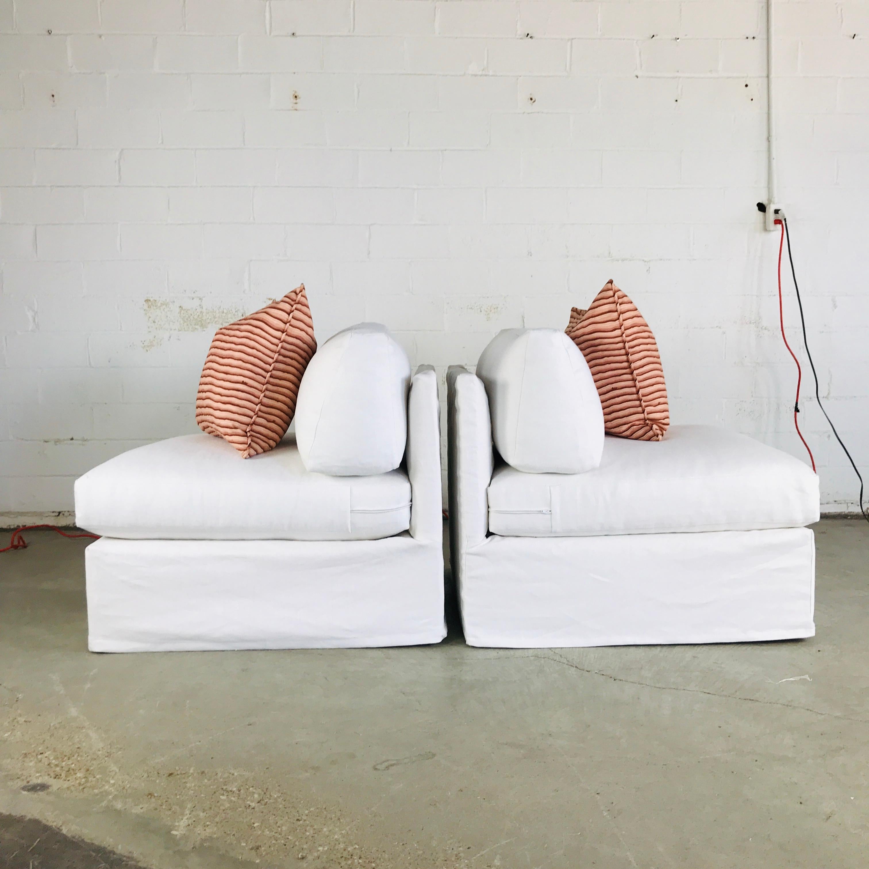 Pair of Custom Slipper Chairs with Custom Linen Slipcovers For Sale 3