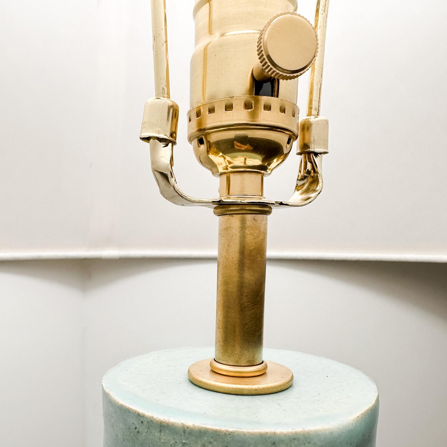Fired Pair of Custom Stacked Column Table Lamp (custom color Capri Blue)