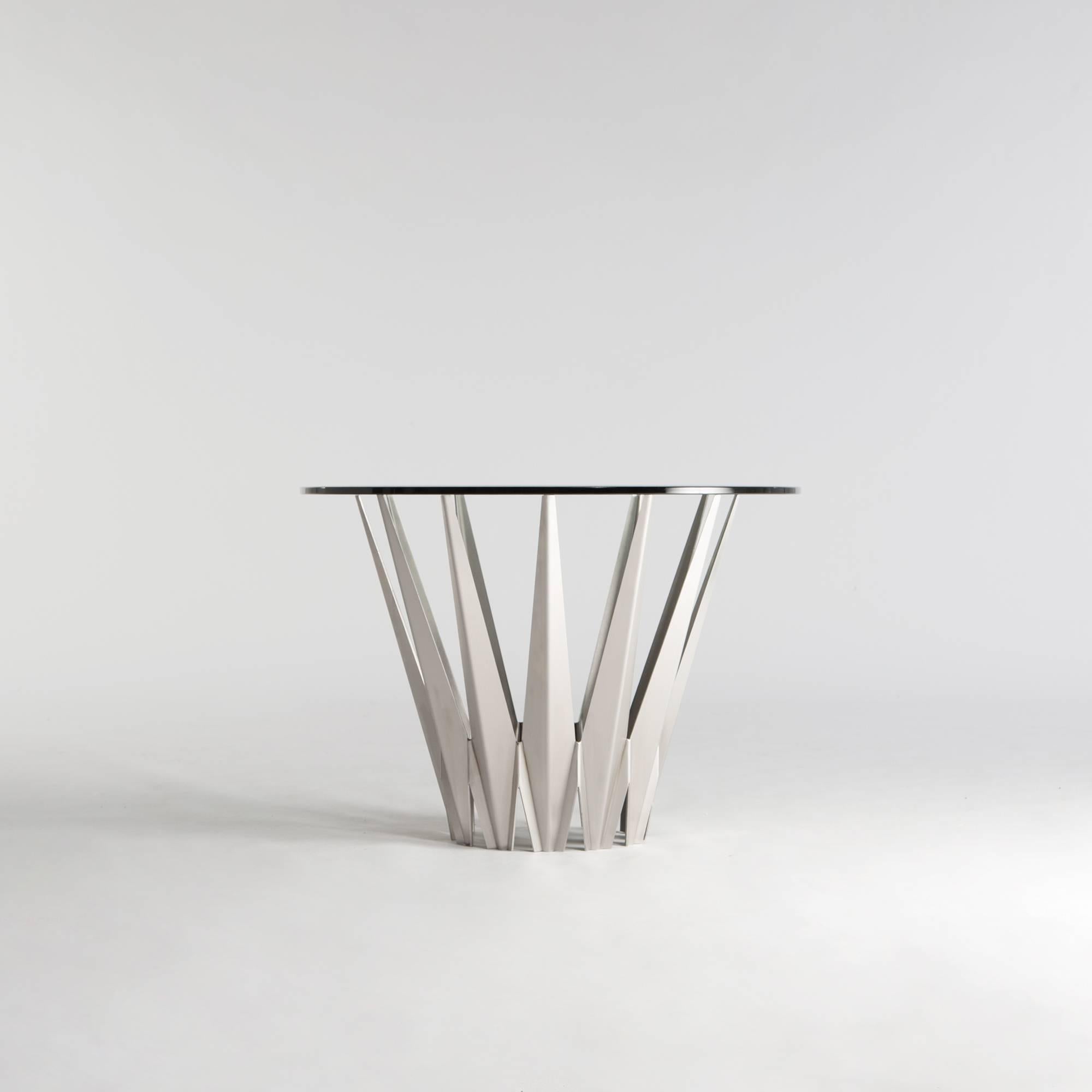 Art Deco Pair of Custom Stainless Steel Krystalline Side Tables / Made to Order