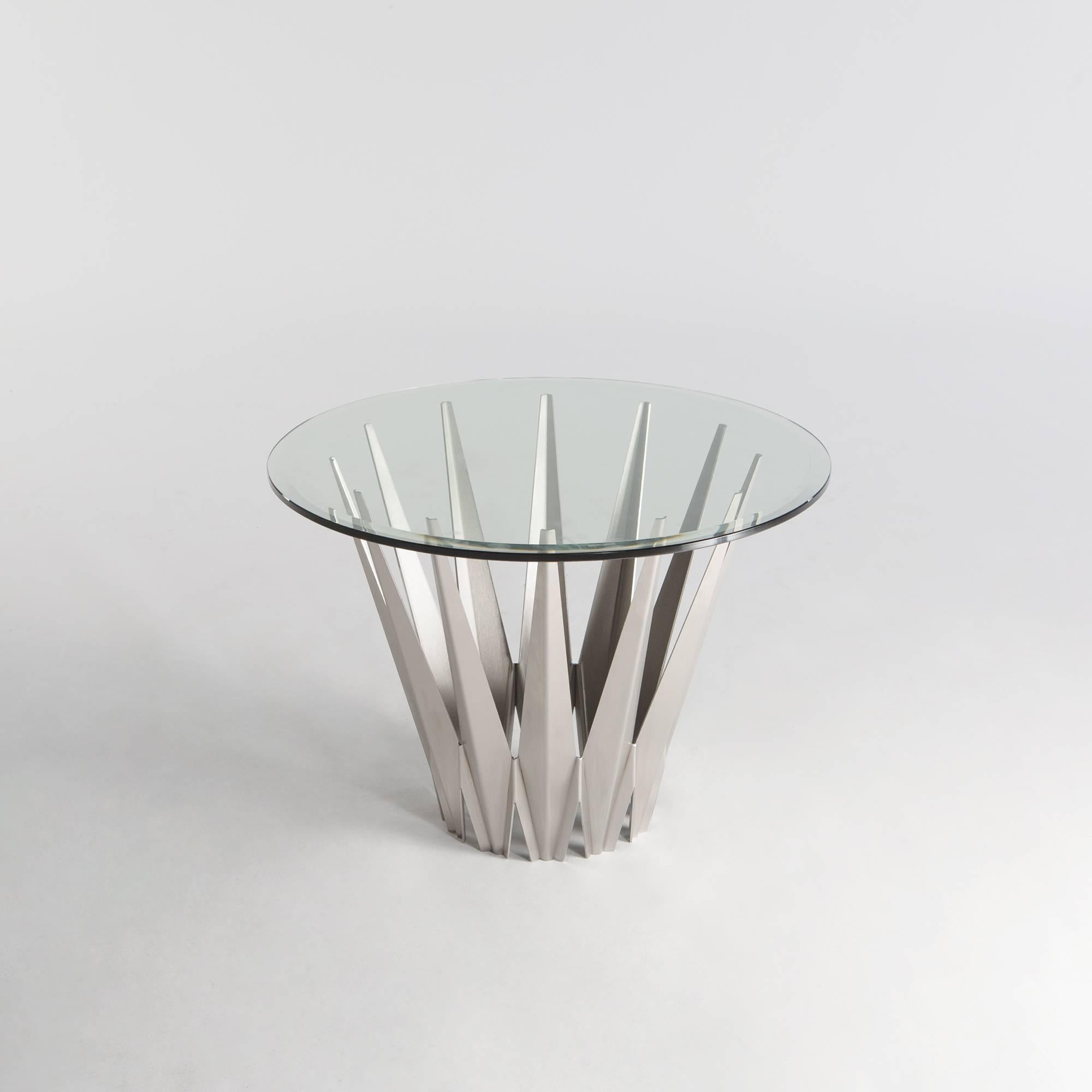 Pair of Custom Stainless Steel Krystalline Side Tables / Made to Order In Excellent Condition In Chicago, IL