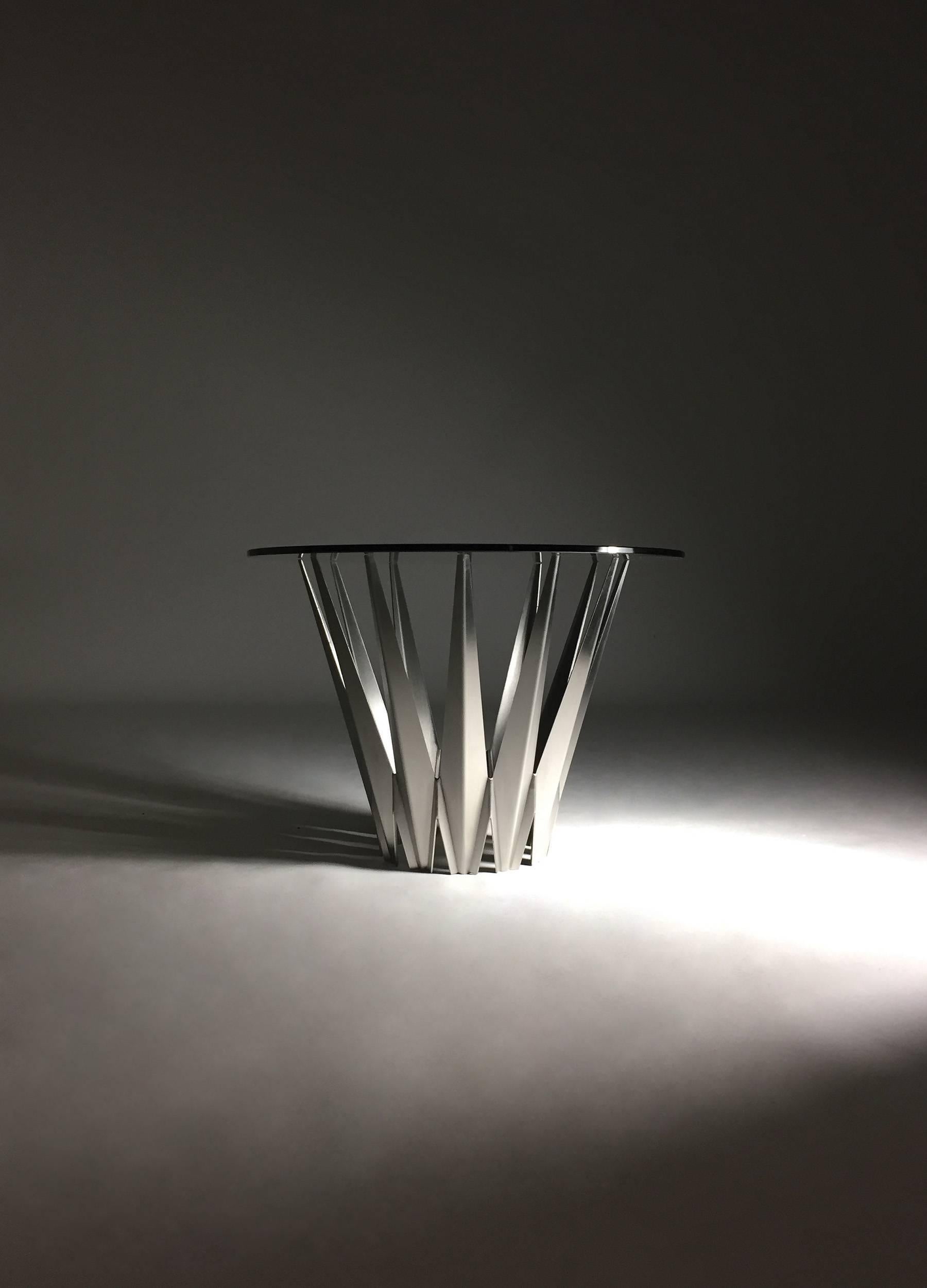 Pair of Custom Stainless Steel Krystalline Side Tables / Made to Order 3