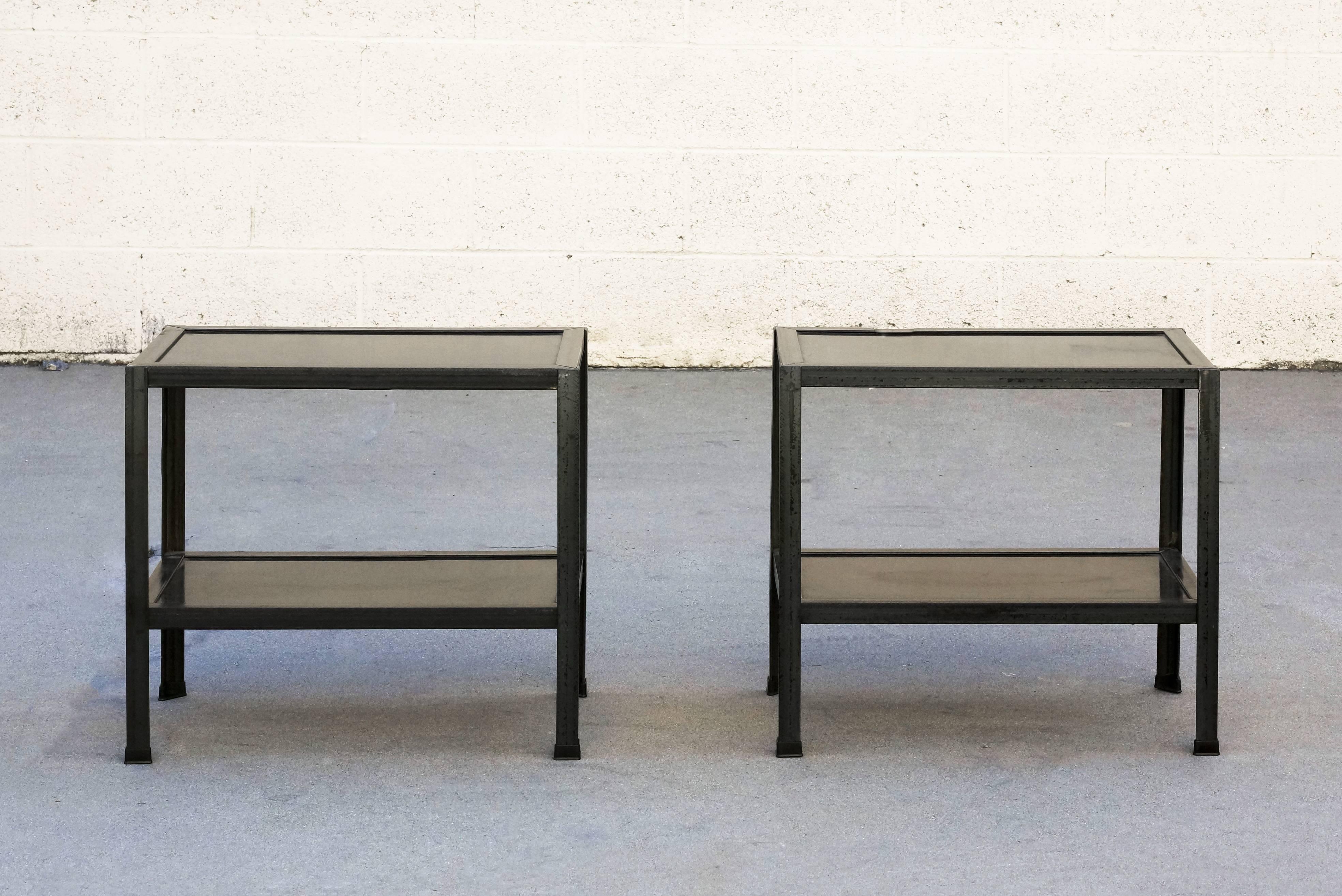 Industrial Pair of Custom Steel Side Tables