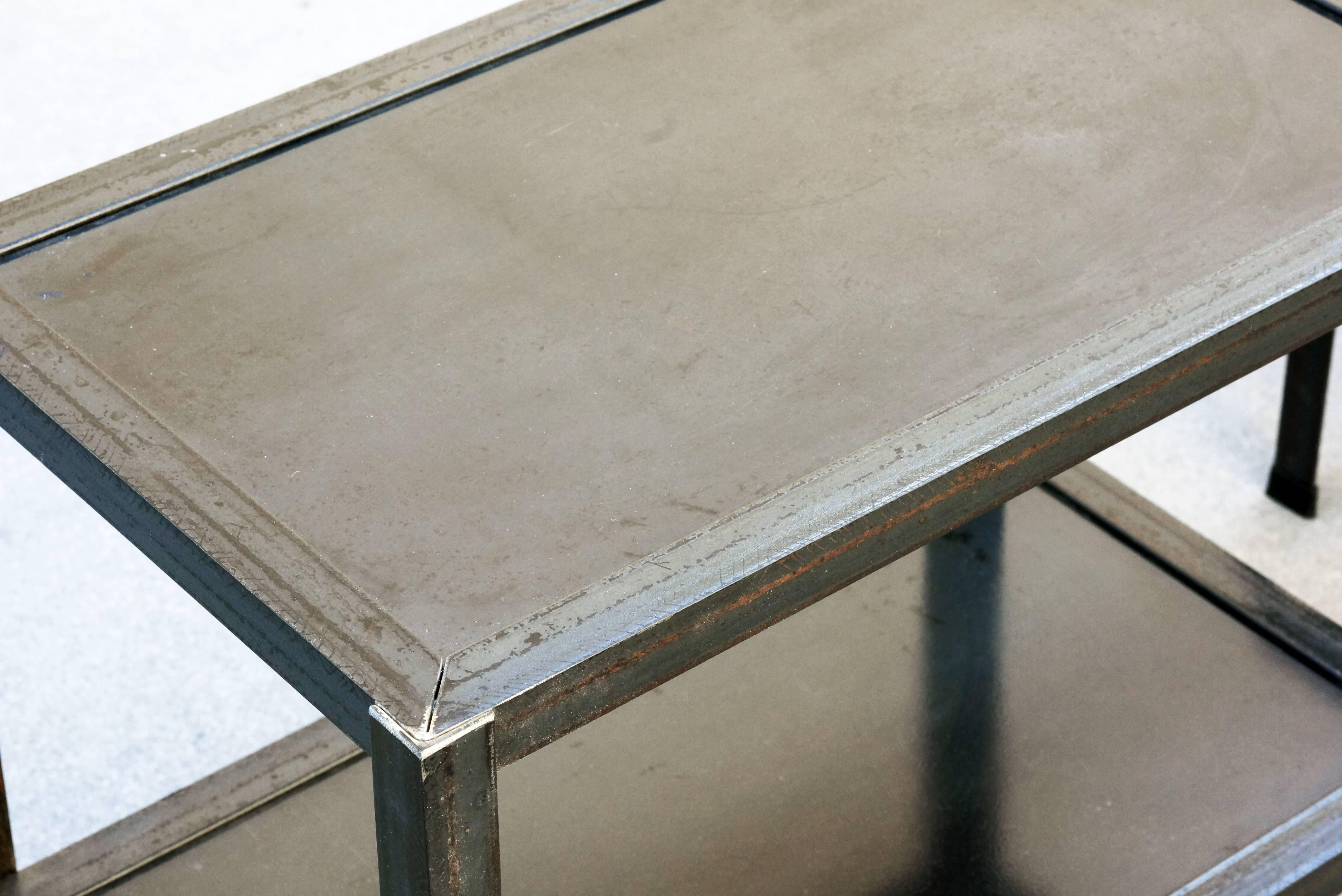 Patinated Pair of Custom Steel Side Tables