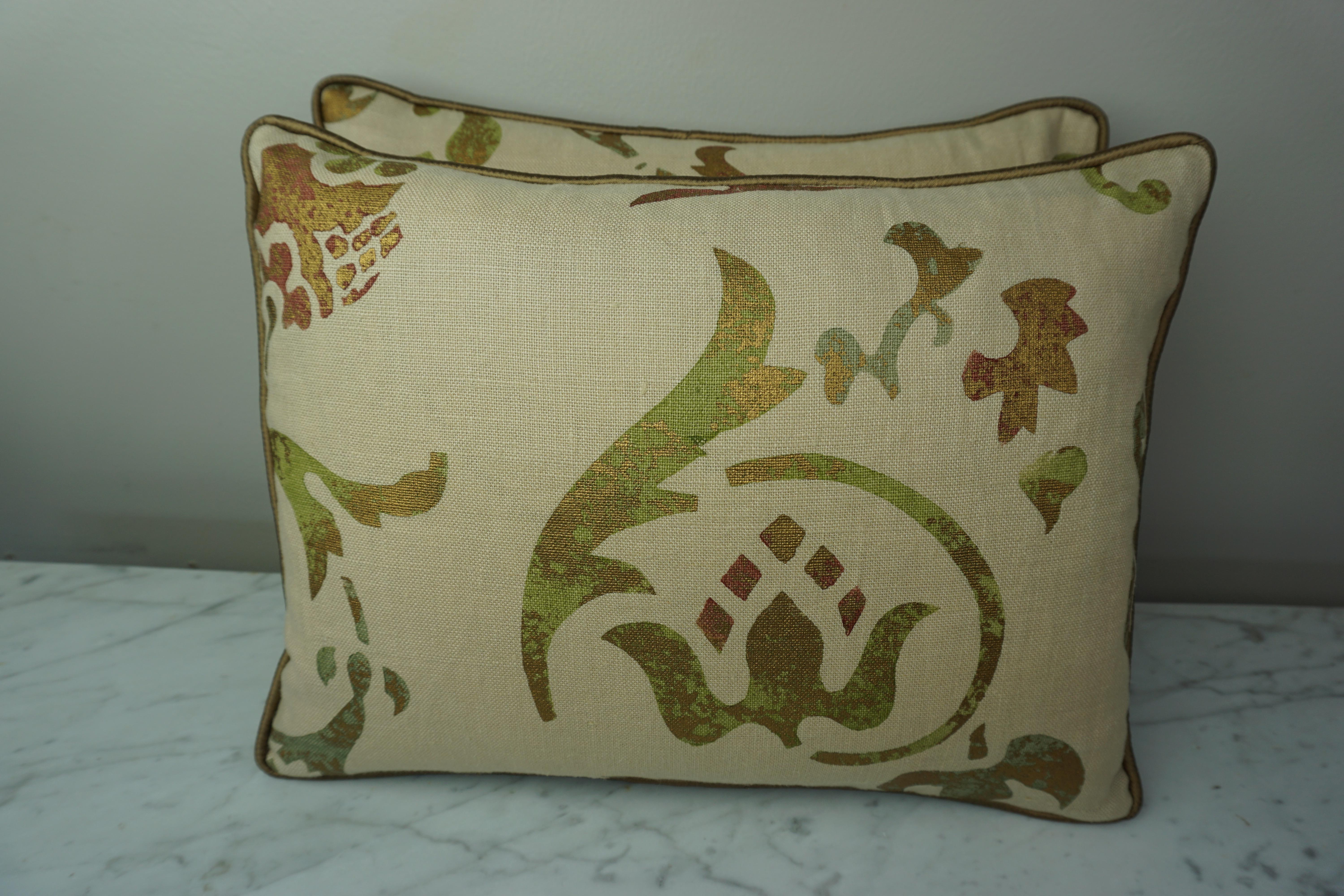 Mid-Century Modern Pair of Custom Stenciled Linen Nomi Pillows