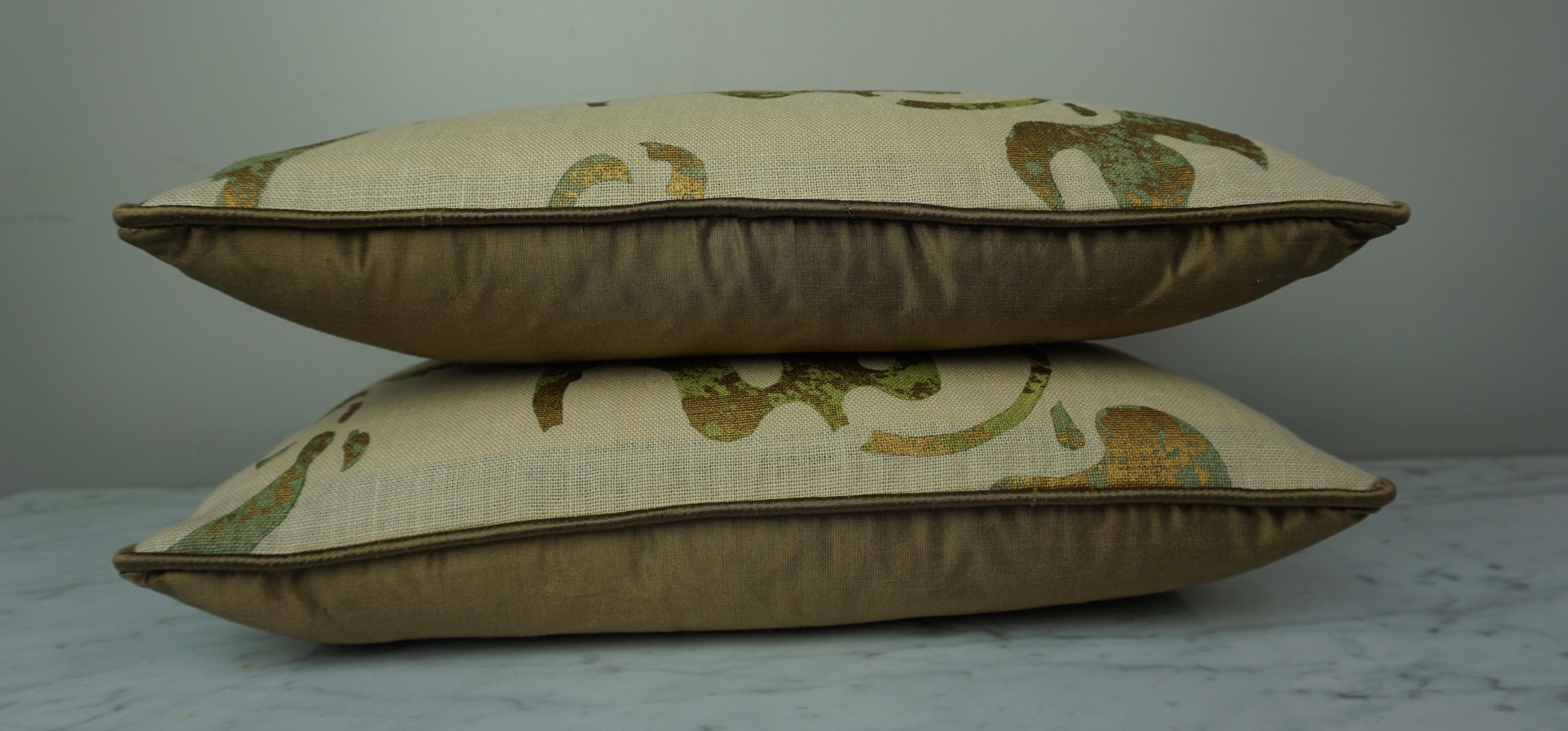 American Pair of Custom Stenciled Linen Nomi Pillows