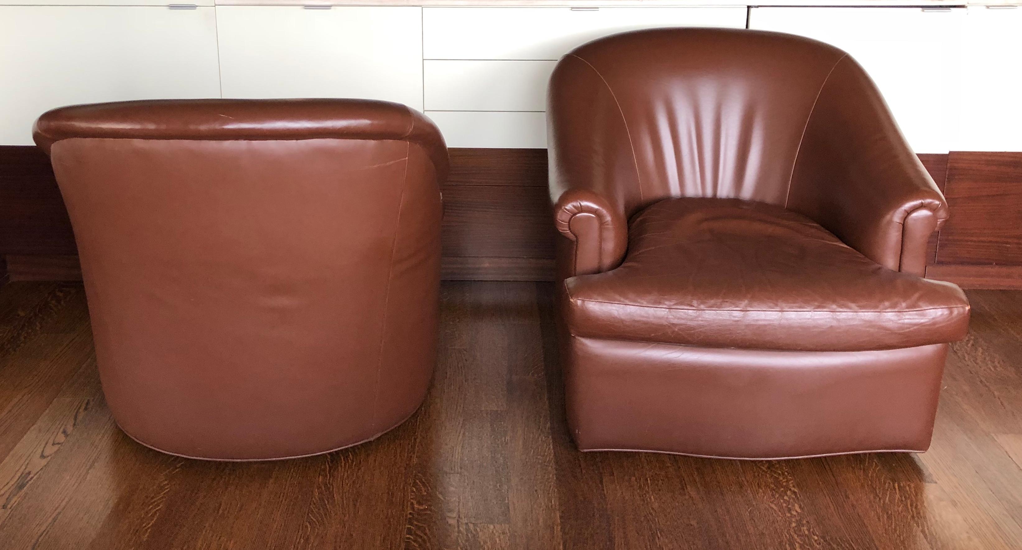 brown leather swivel club chair
