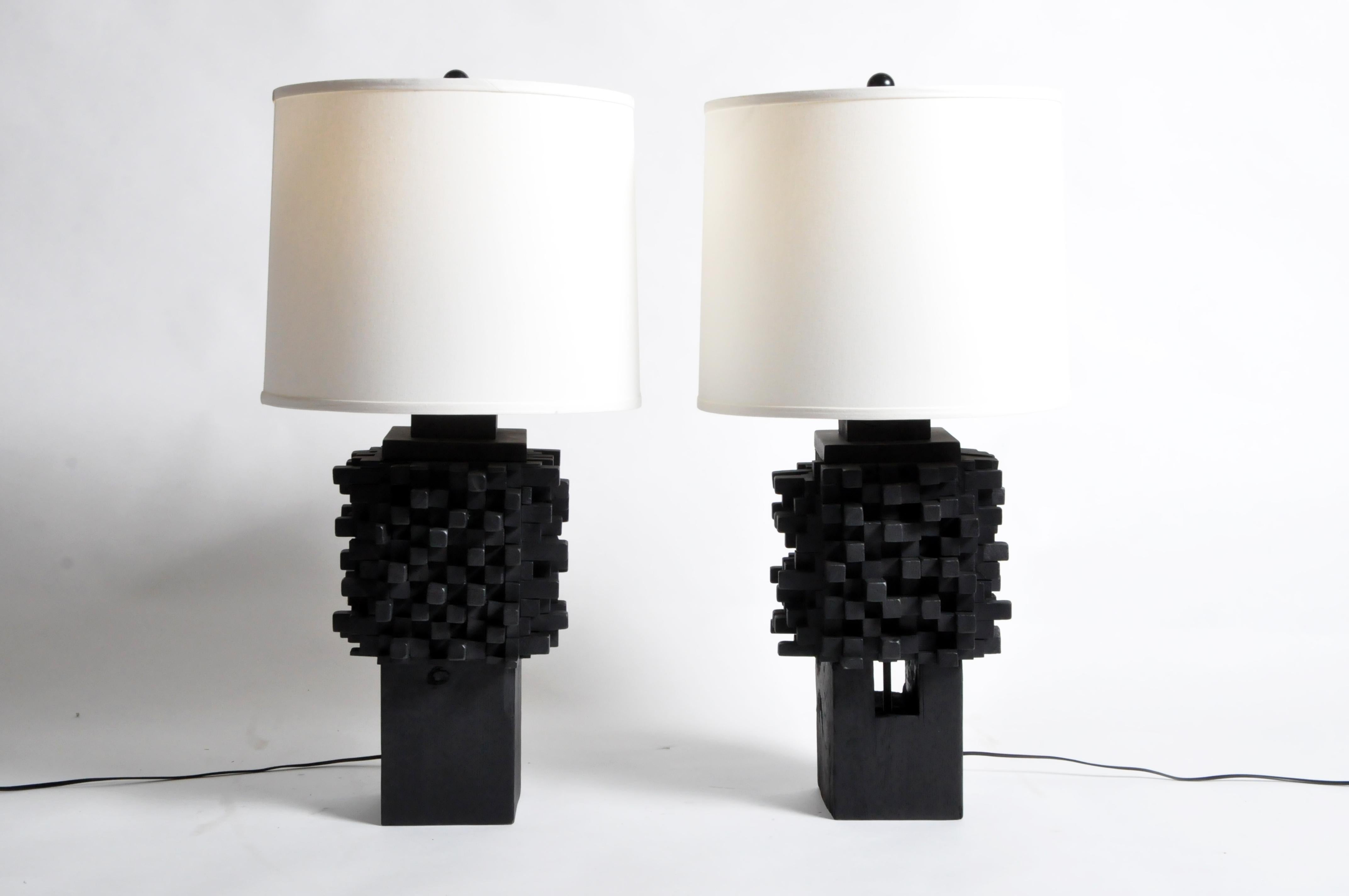 Pair of Custom Table Lamps Made from Reclaimed Teak Wood 6