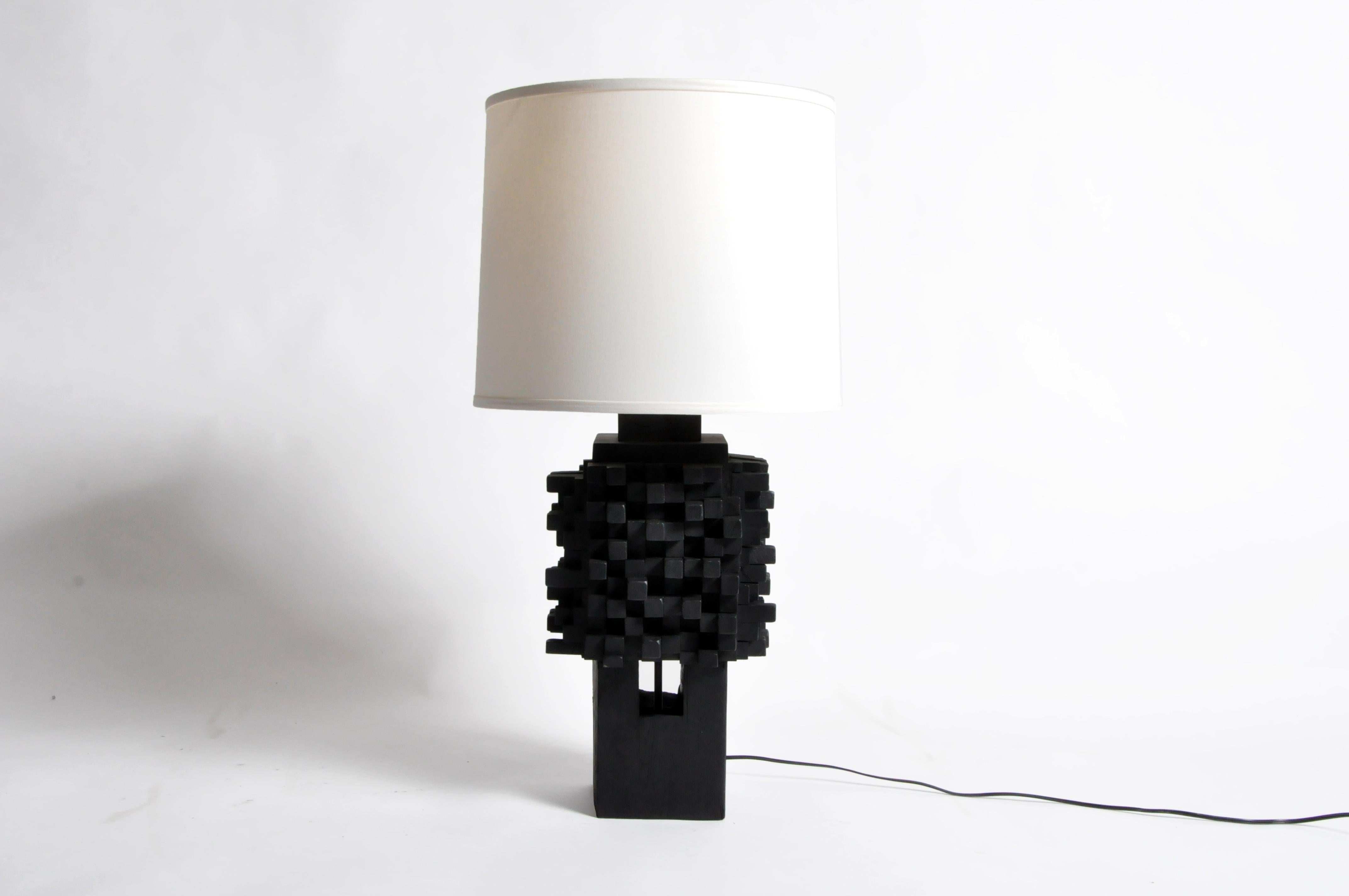 American Pair of Custom Table Lamps Made from Reclaimed Teak Wood