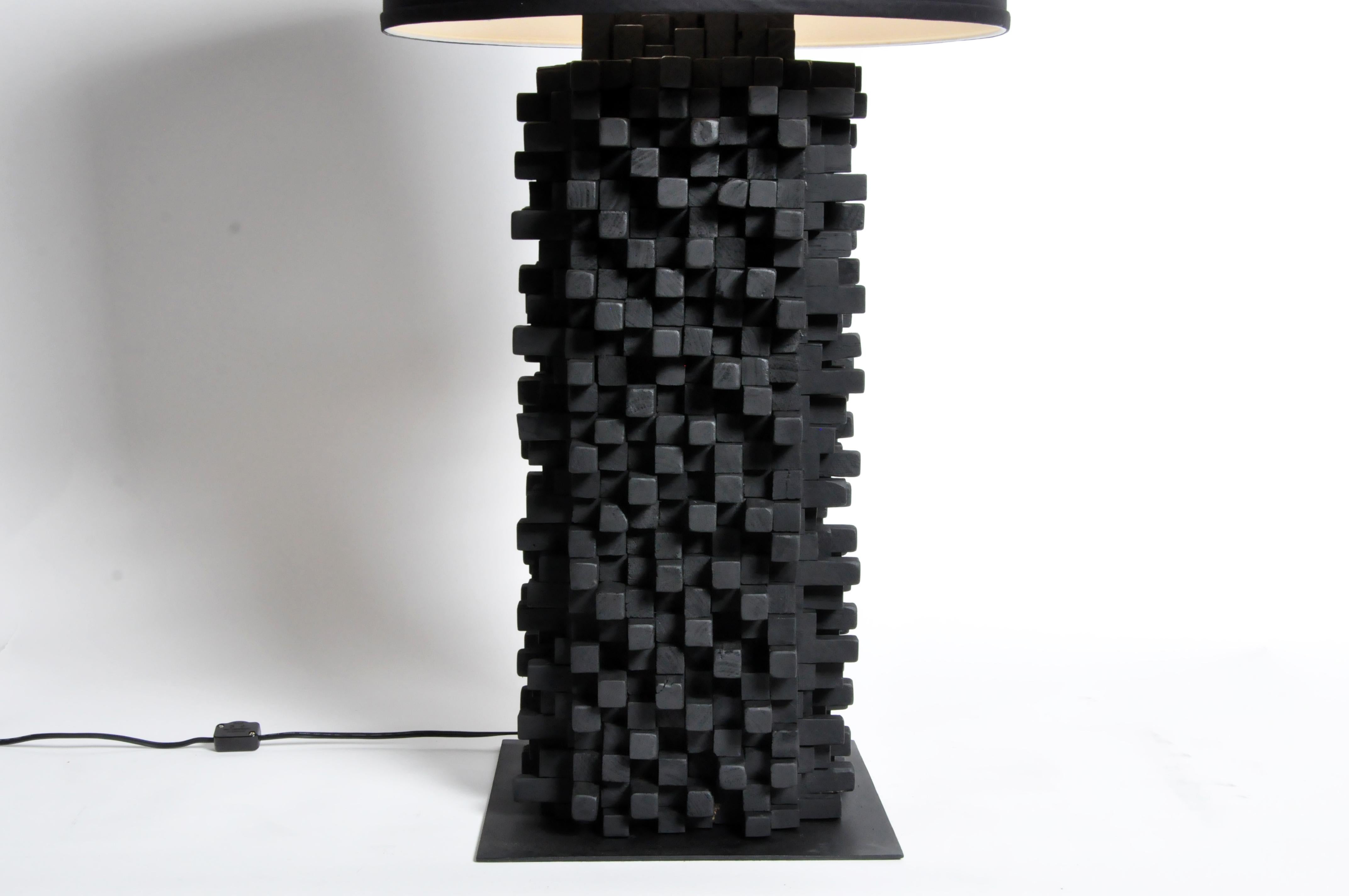 Metal Pair of Custom Table Lamps Made from Reclaimed Teak Wood