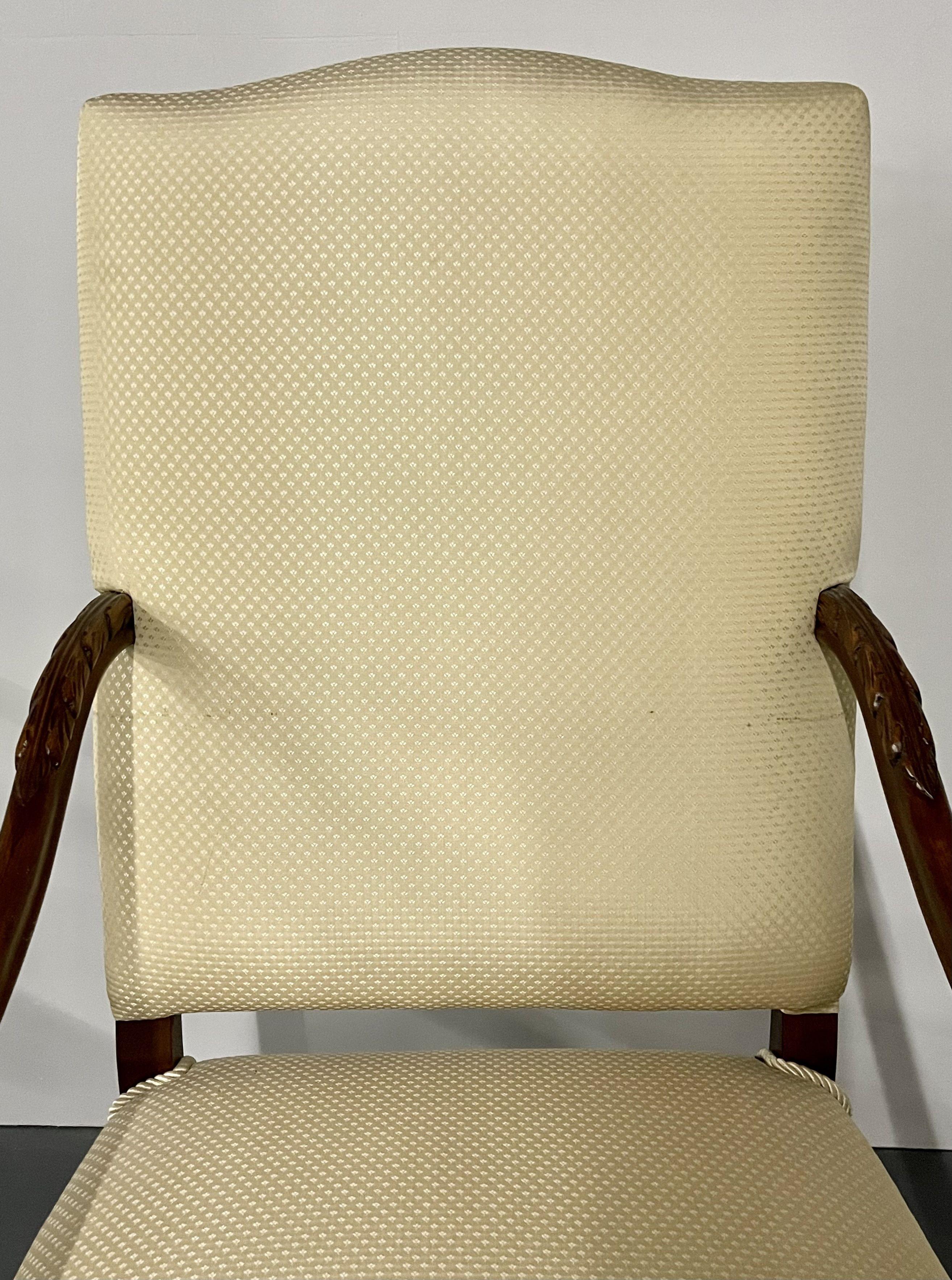 Pair of Custom Throne, Hi Back Chairs, Fine Upholstery, Barley Twist, Jacobean For Sale 6