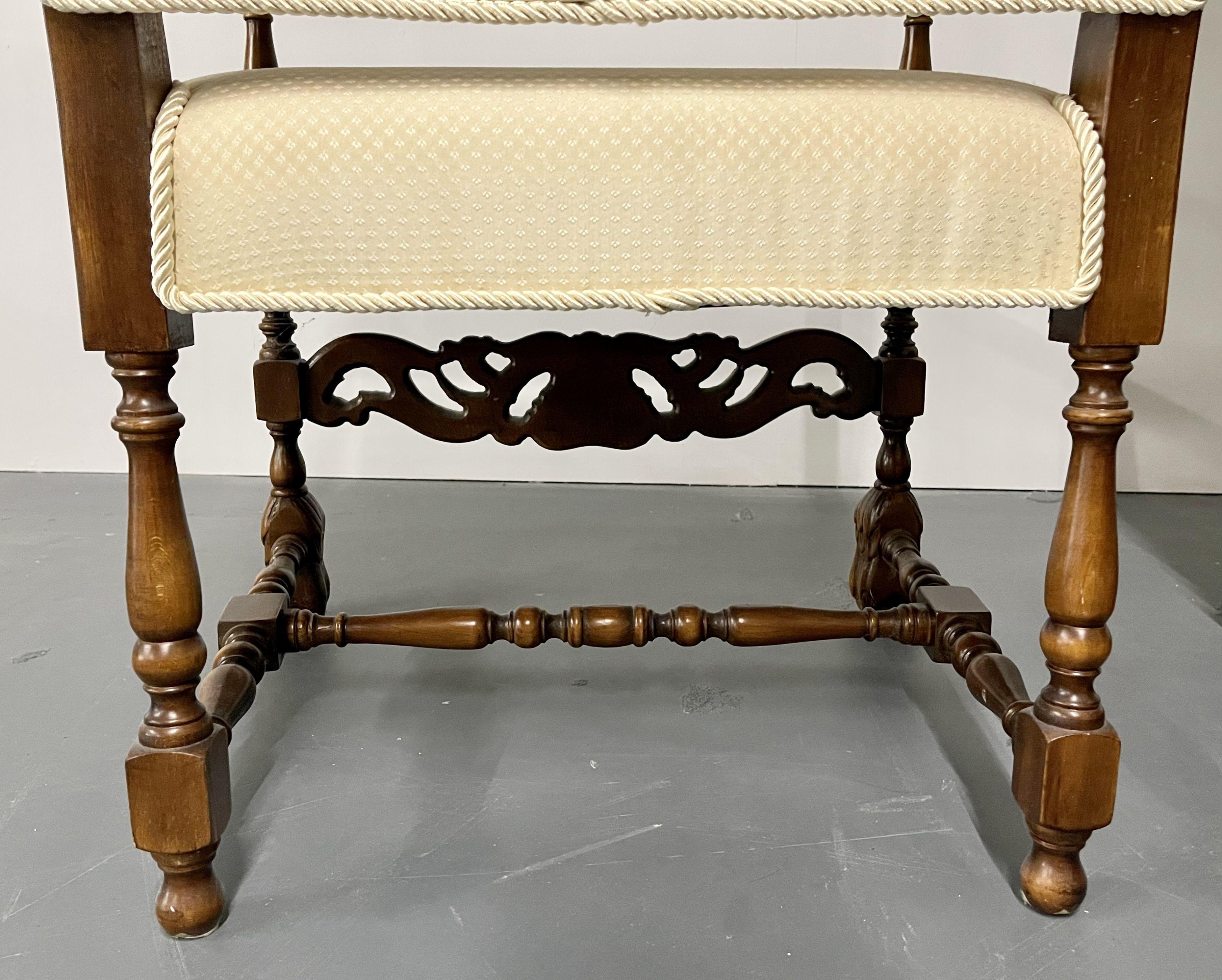 Pair of Custom Throne, Hi Back Chairs, Fine Upholstery, Barley Twist, Jacobean For Sale 4