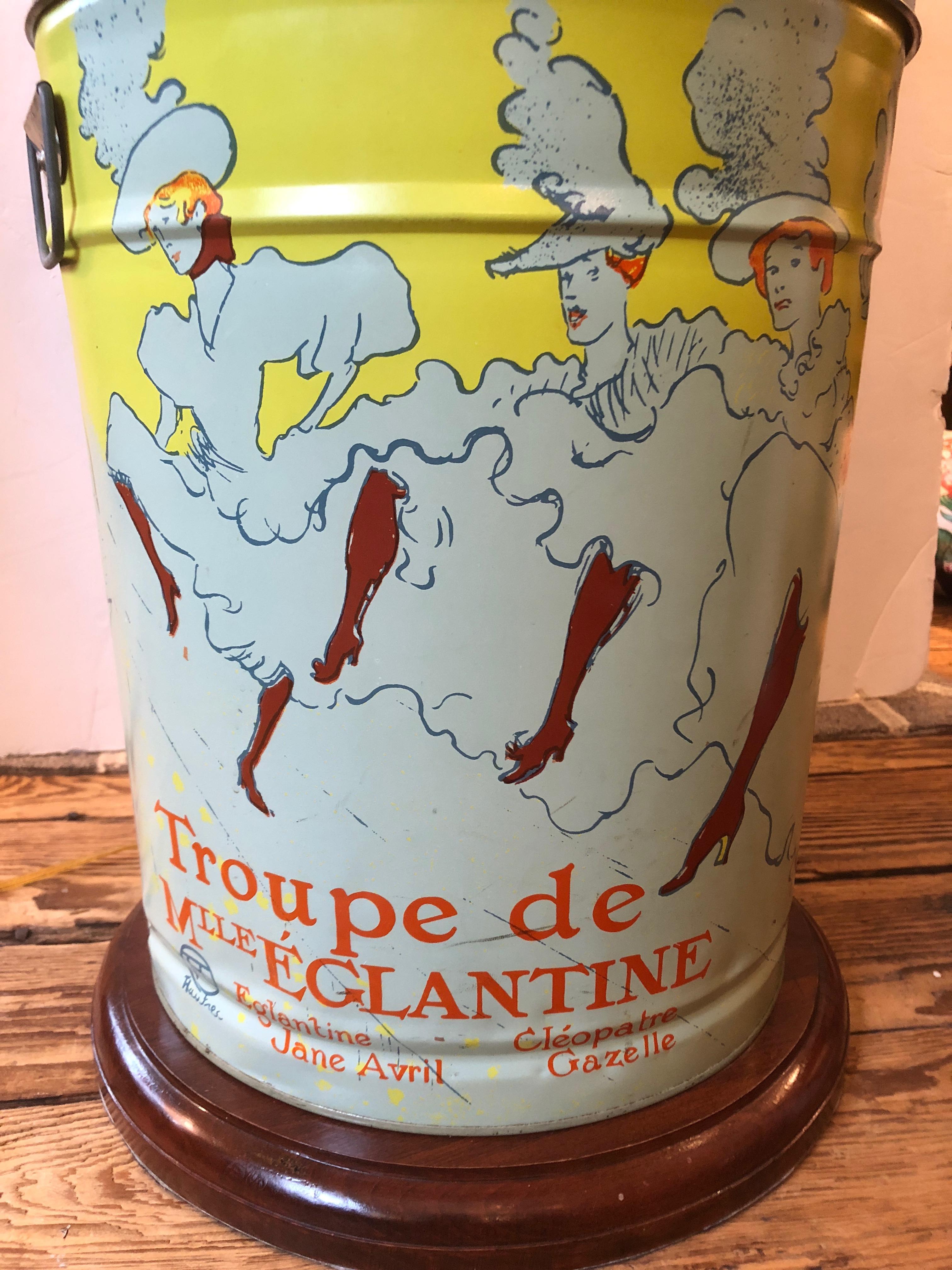 North American Pair of Custom Tin Canister Lamps a la Toulouse Lautrec