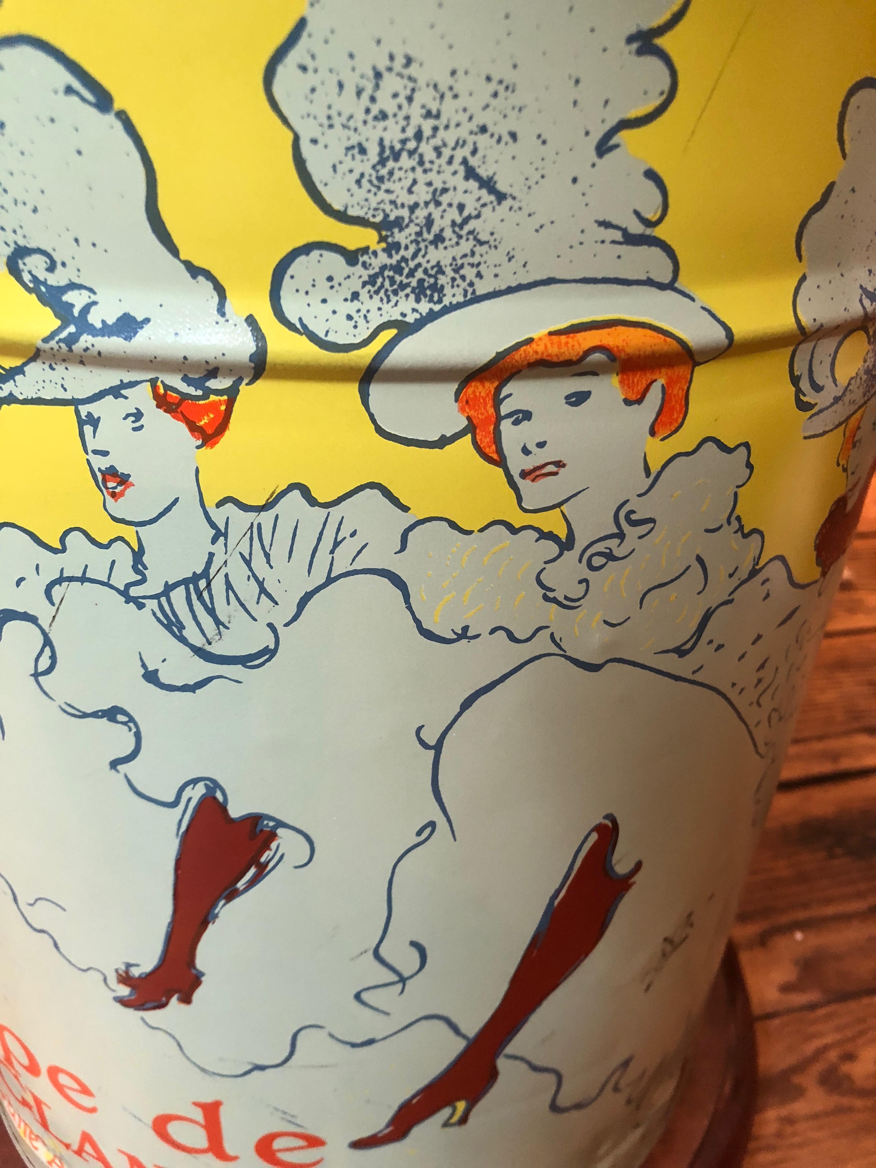Pair of Custom Tin Canister Lamps a la Toulouse Lautrec In Good Condition In Hopewell, NJ