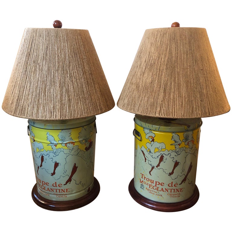 Pair of Custom Tin Canister Lamps a la Toulouse Lautrec For Sale at 1stDibs custom canister
