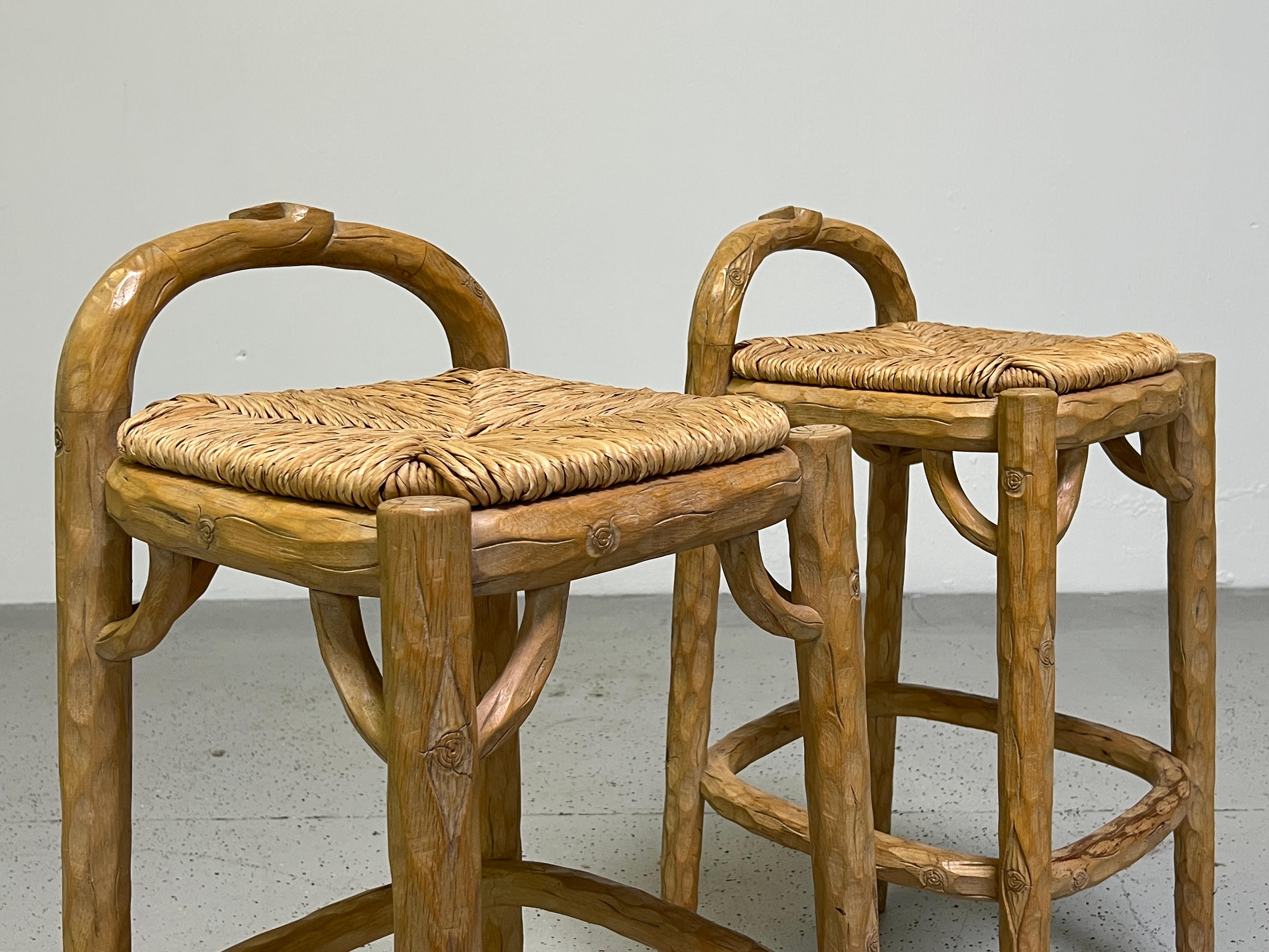 Pair of Custom 'Tree Trunk' Barstools by Michael Taylor For Sale 2