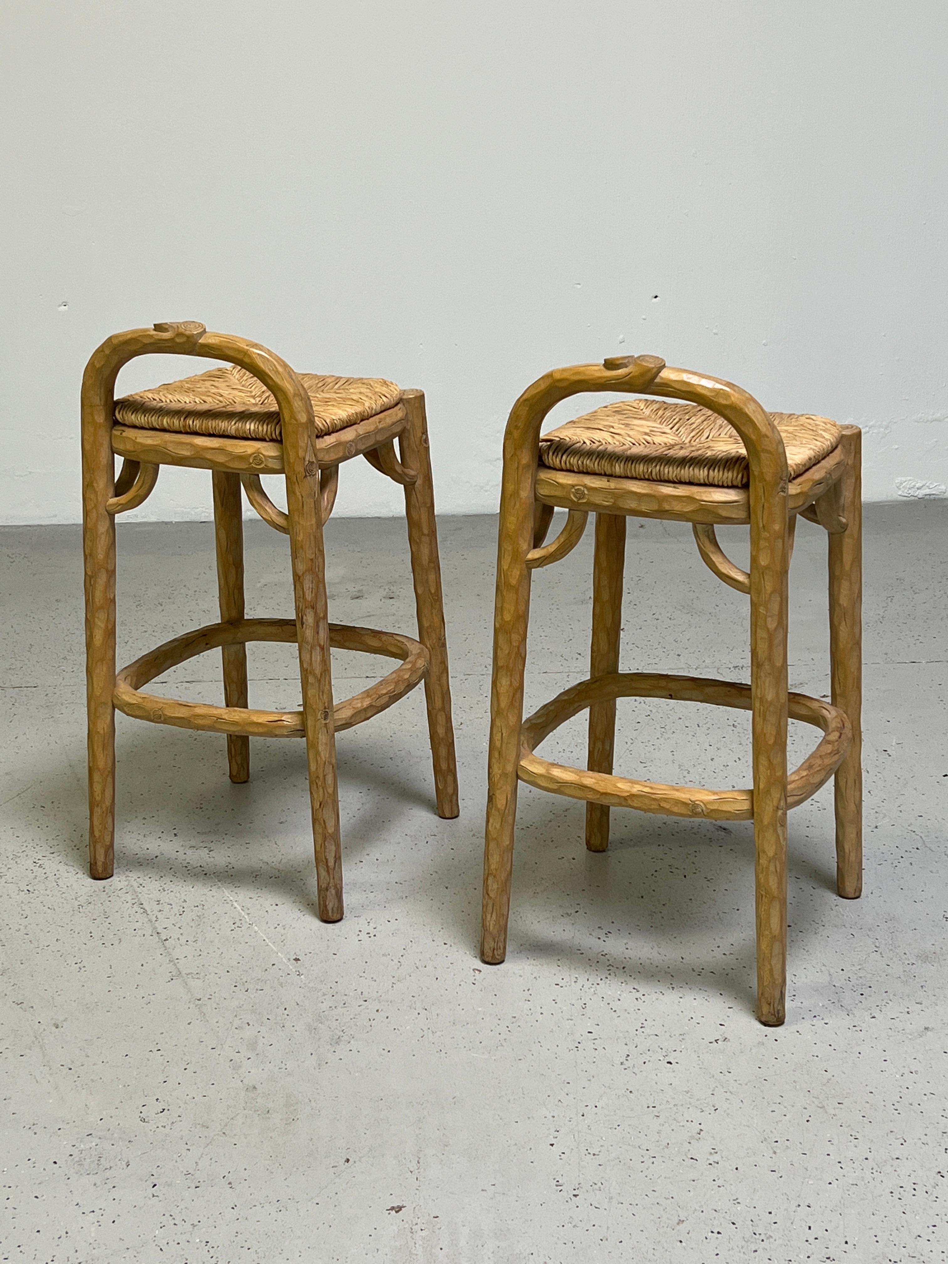 Pair of Custom 'Tree Trunk' Barstools by Michael Taylor For Sale 3