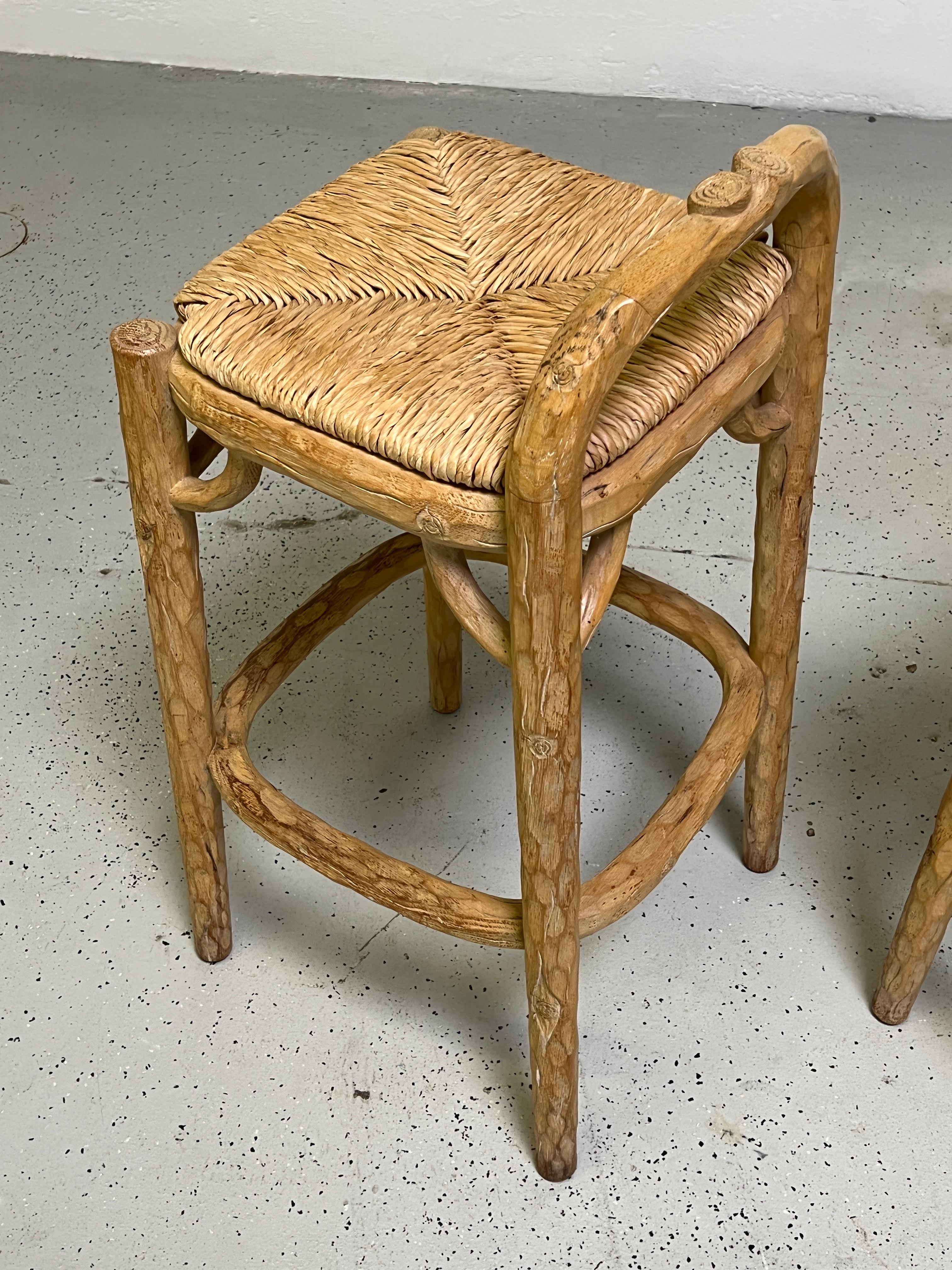 Pair of Custom 'Tree Trunk' Barstools by Michael Taylor In Good Condition For Sale In Dallas, TX
