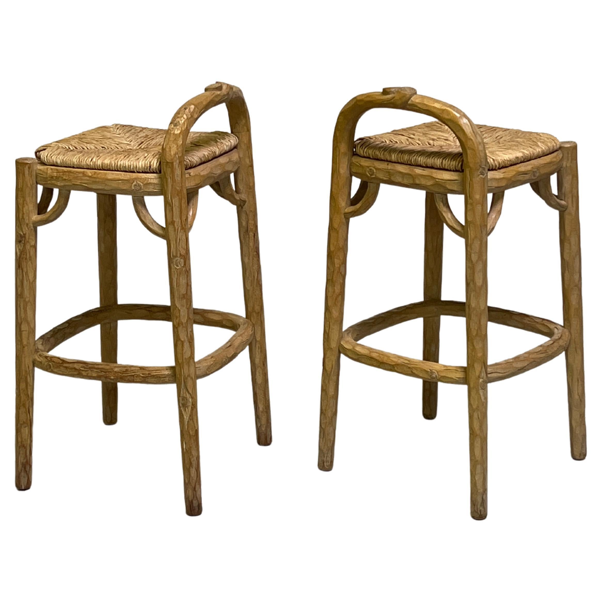 Pair of Custom 'Tree Trunk' Barstools by Michael Taylor For Sale