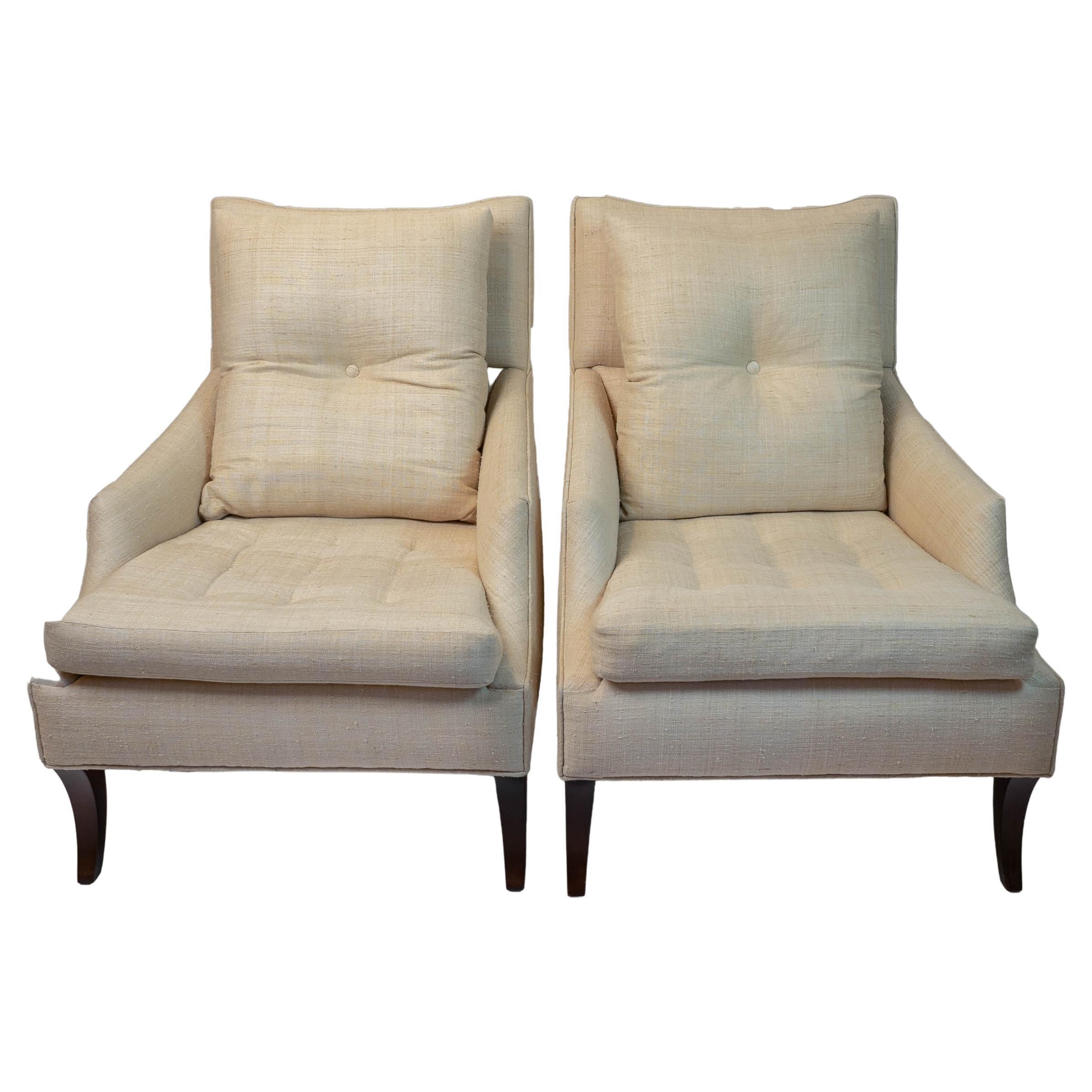 Pair of Custom Tufted Club Chairs with High-Grade Fabric, Original For Sale