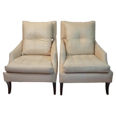 Retro Pair of Custom Tufted Club Chairs with High-Grade Fabric, Original