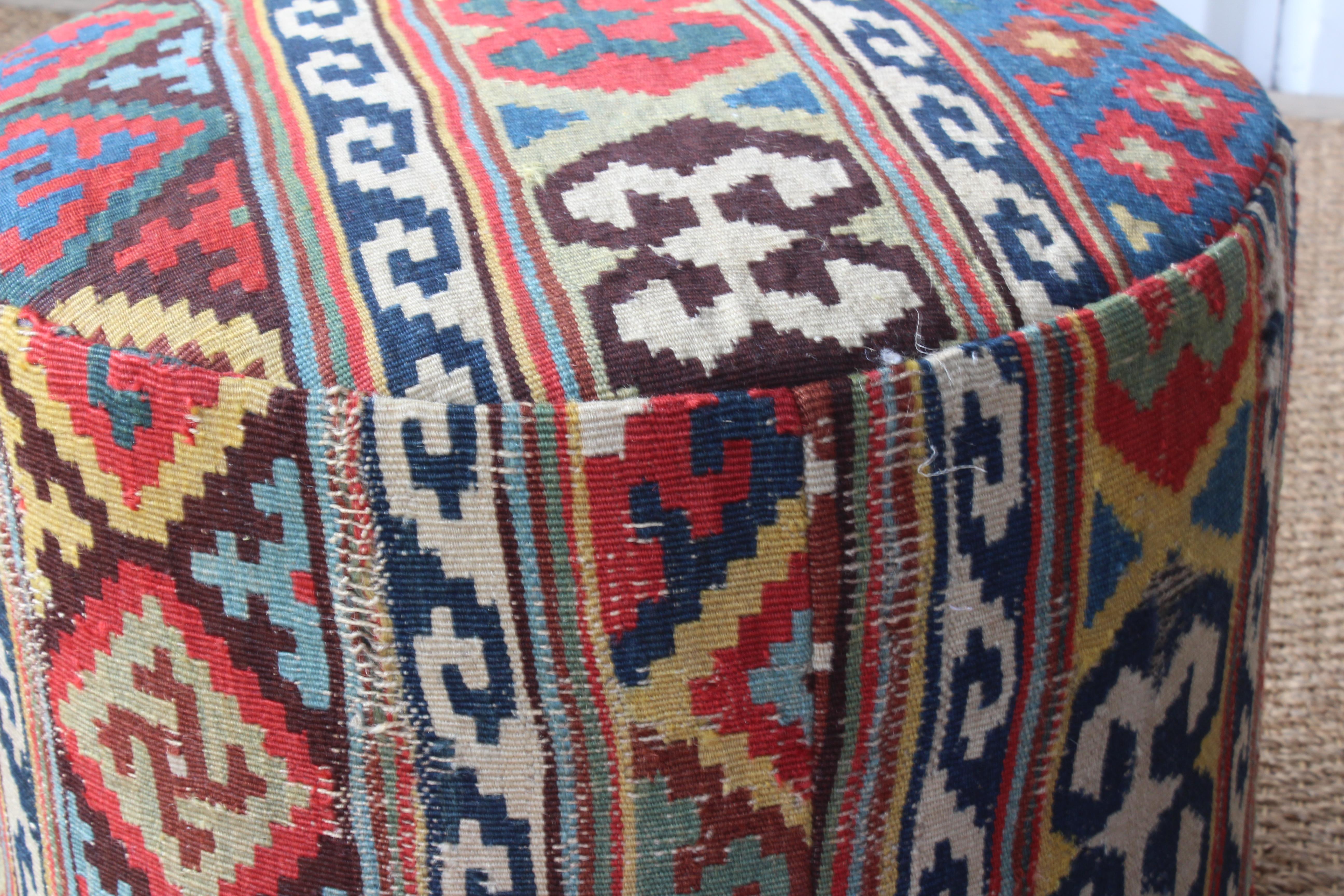Contemporary Custom Turkish Kilim Stool. One Available.