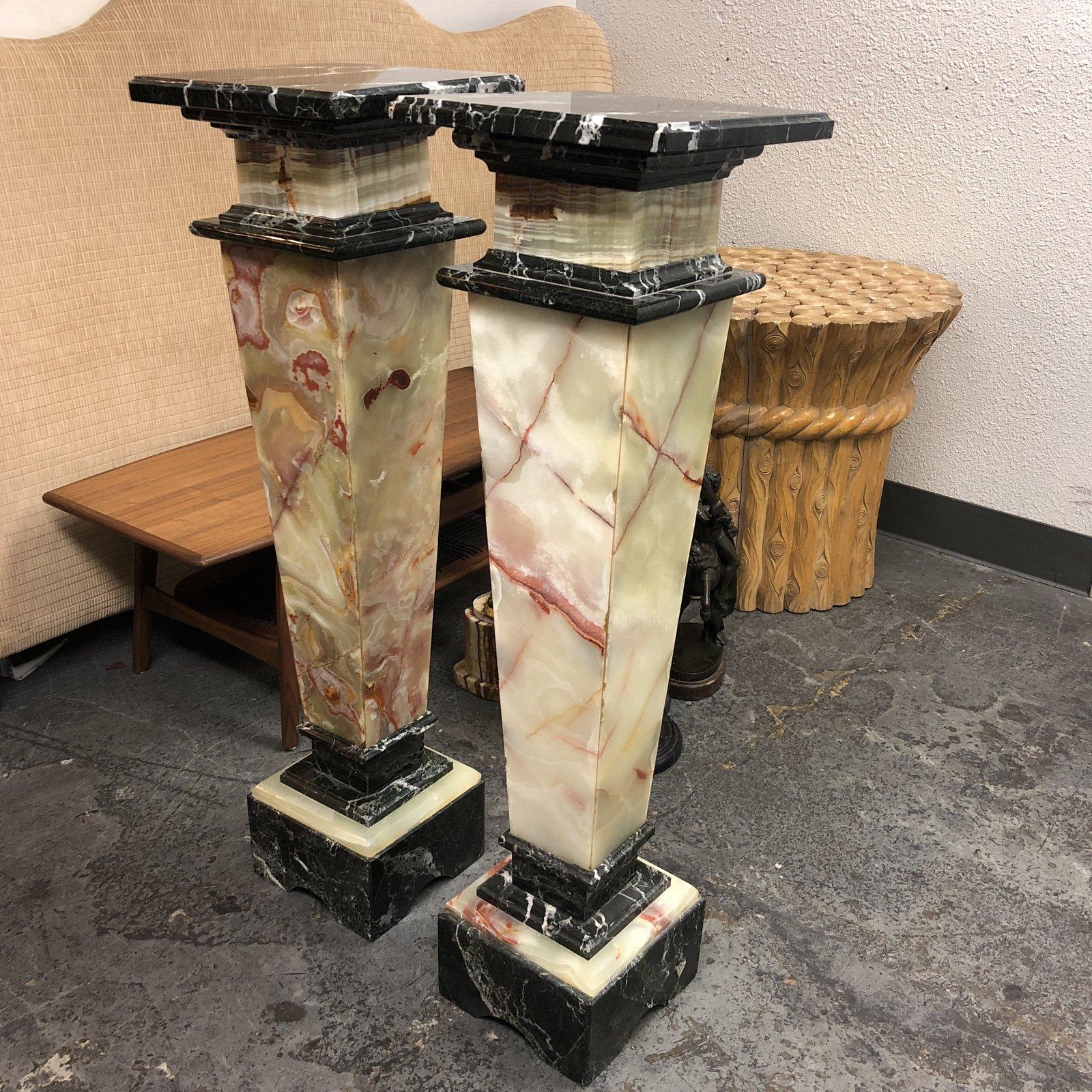 Hollywood Regency Pair of Custom Two-Toned Marble Pedestals For Sale
