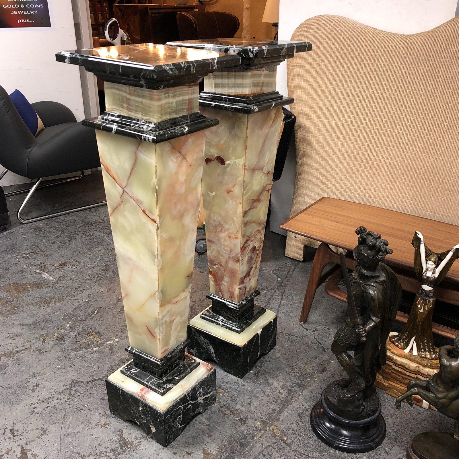 American Pair of Custom Two-Toned Marble Pedestals For Sale