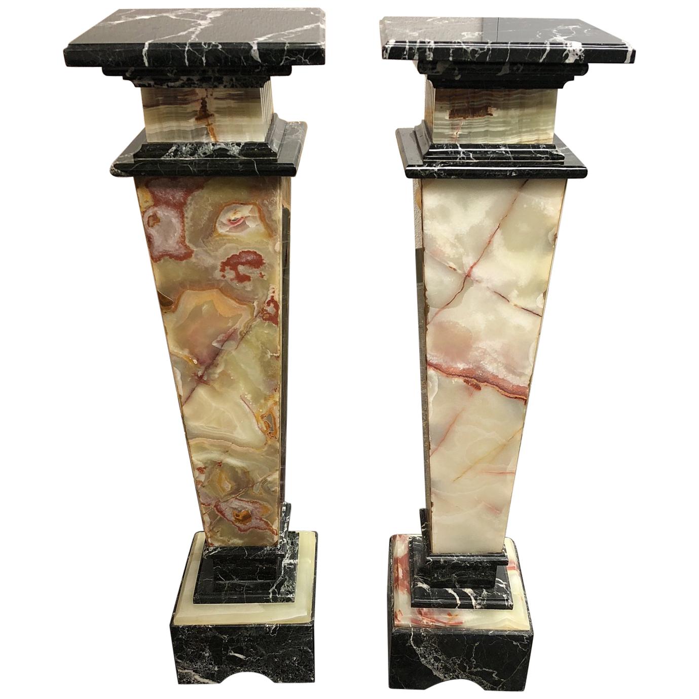 Pair of Custom Two-Toned Marble Pedestals For Sale